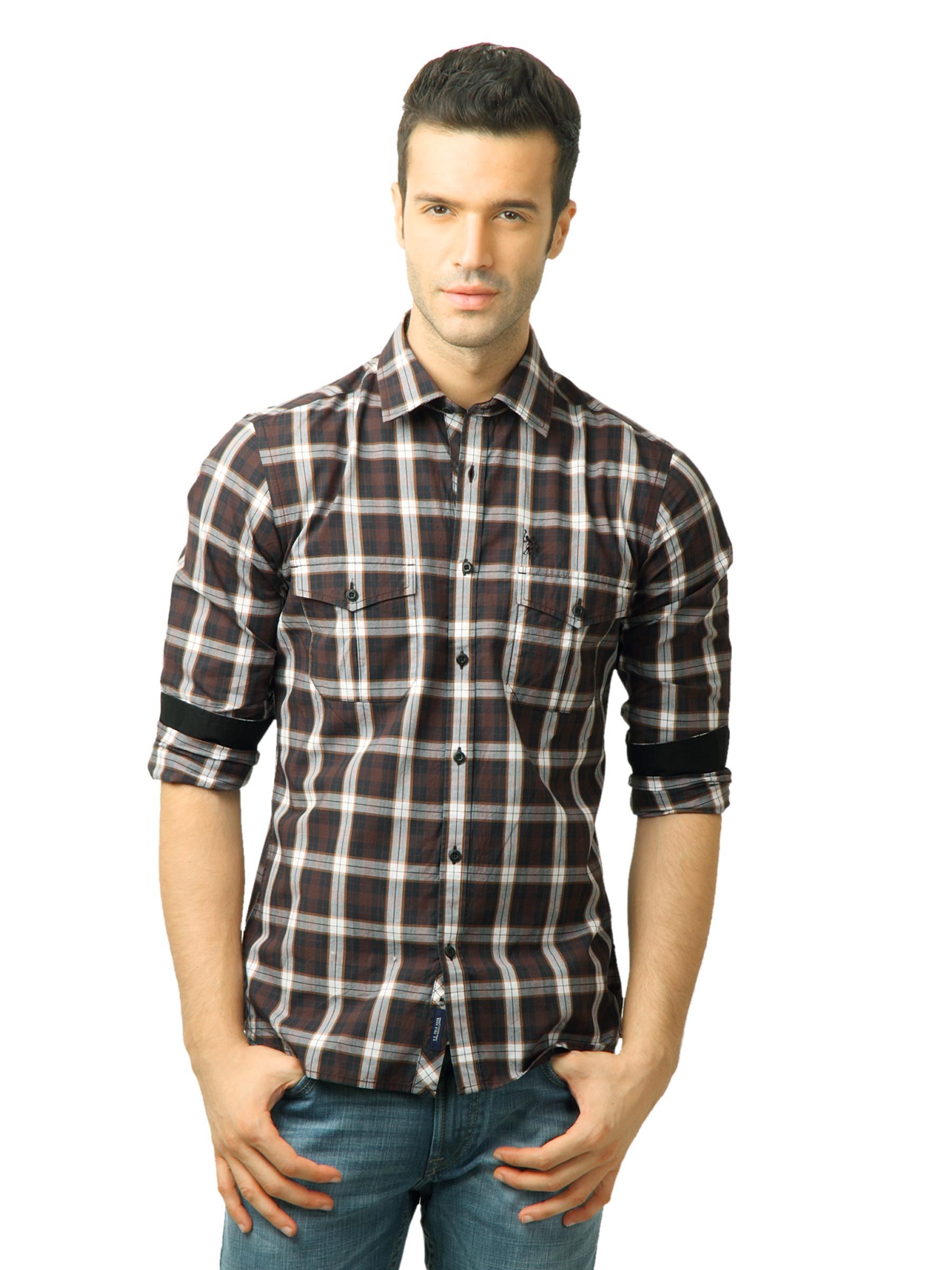 U.S. Polo Assn. Men Checks Brown Shirt