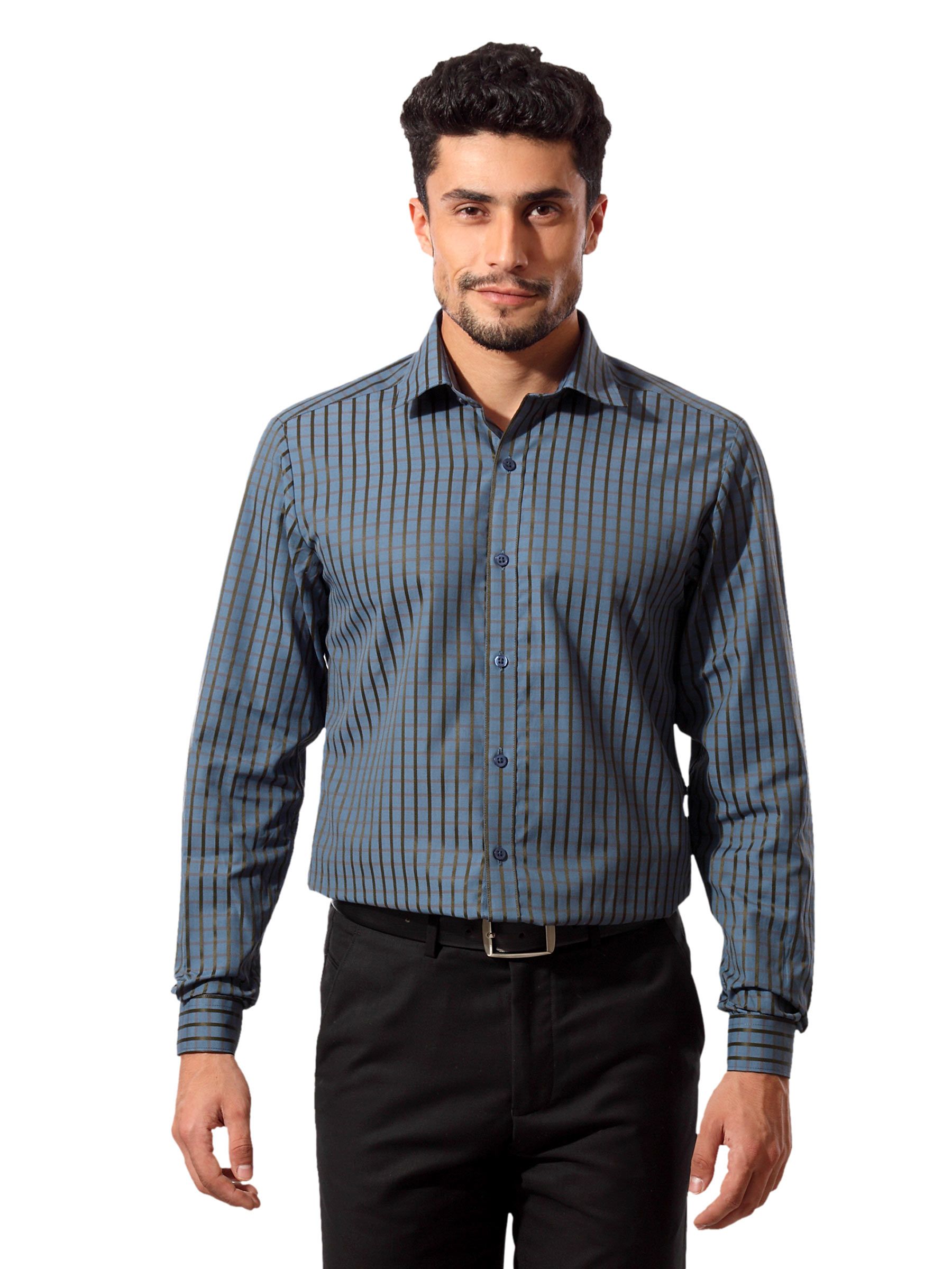 John Players Men Satin Stripes Blue Shirt