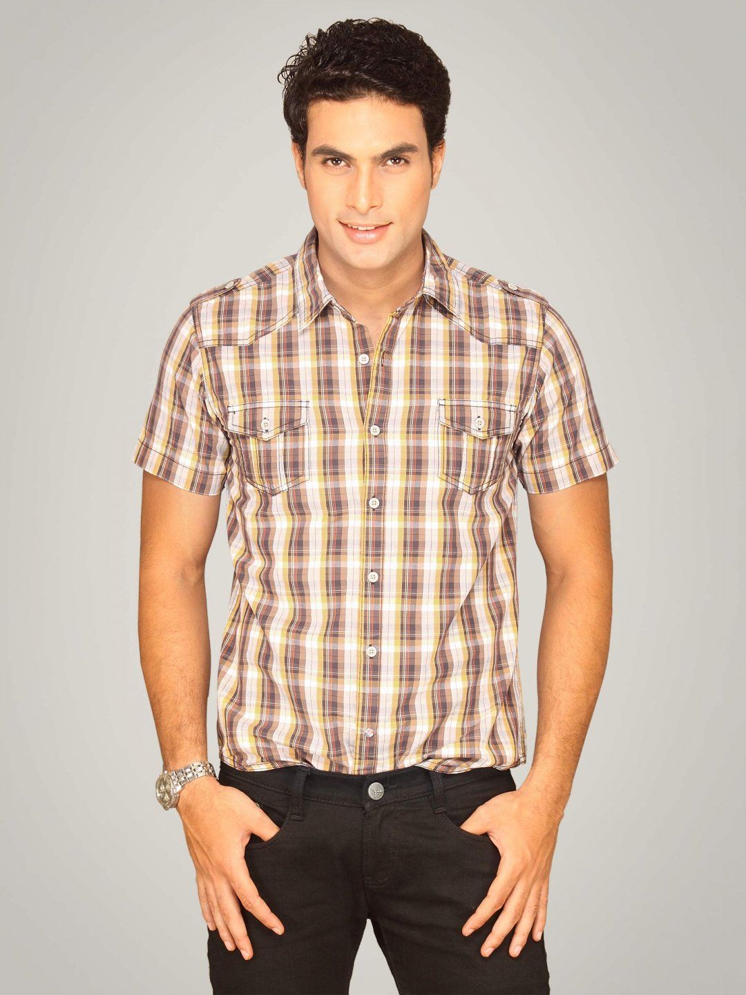Locomotive Men Brown Checked Shirt