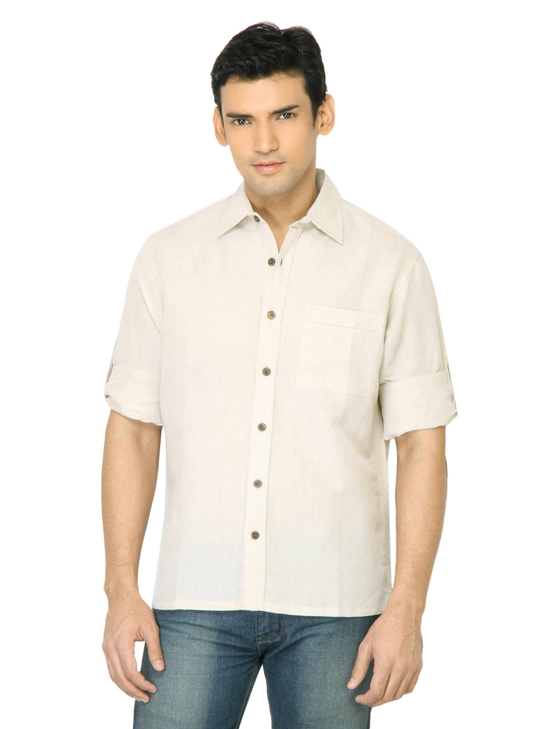 Mother Earth Men Solid Beige Shirt