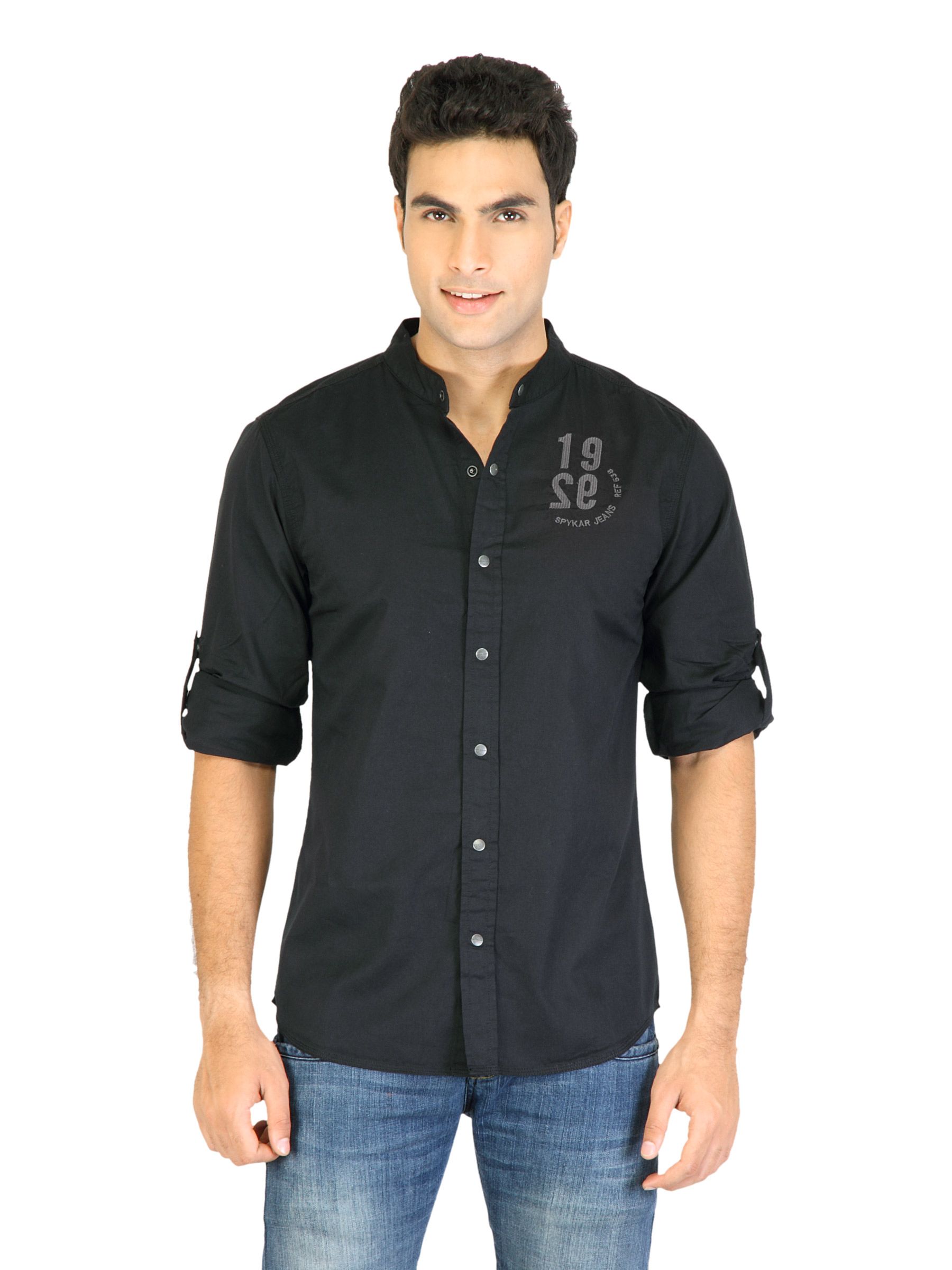 Spykar Men Solid Black Shirts
