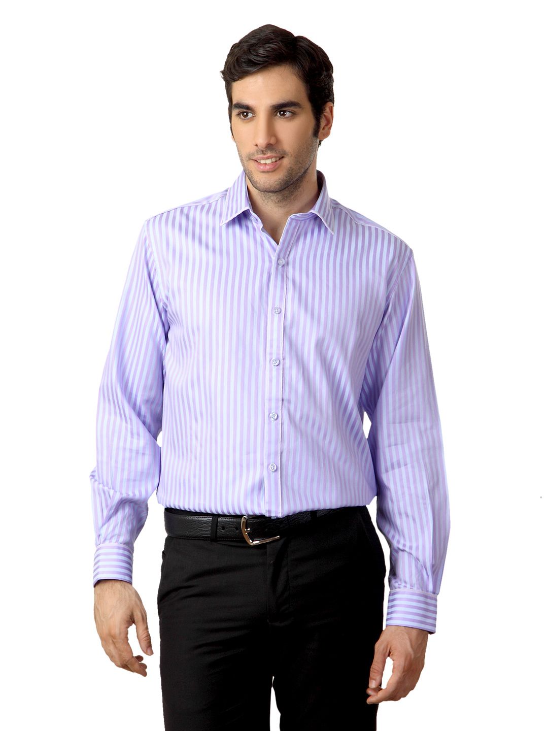 Wills Lifestyle Men Striped Lavender Shirt