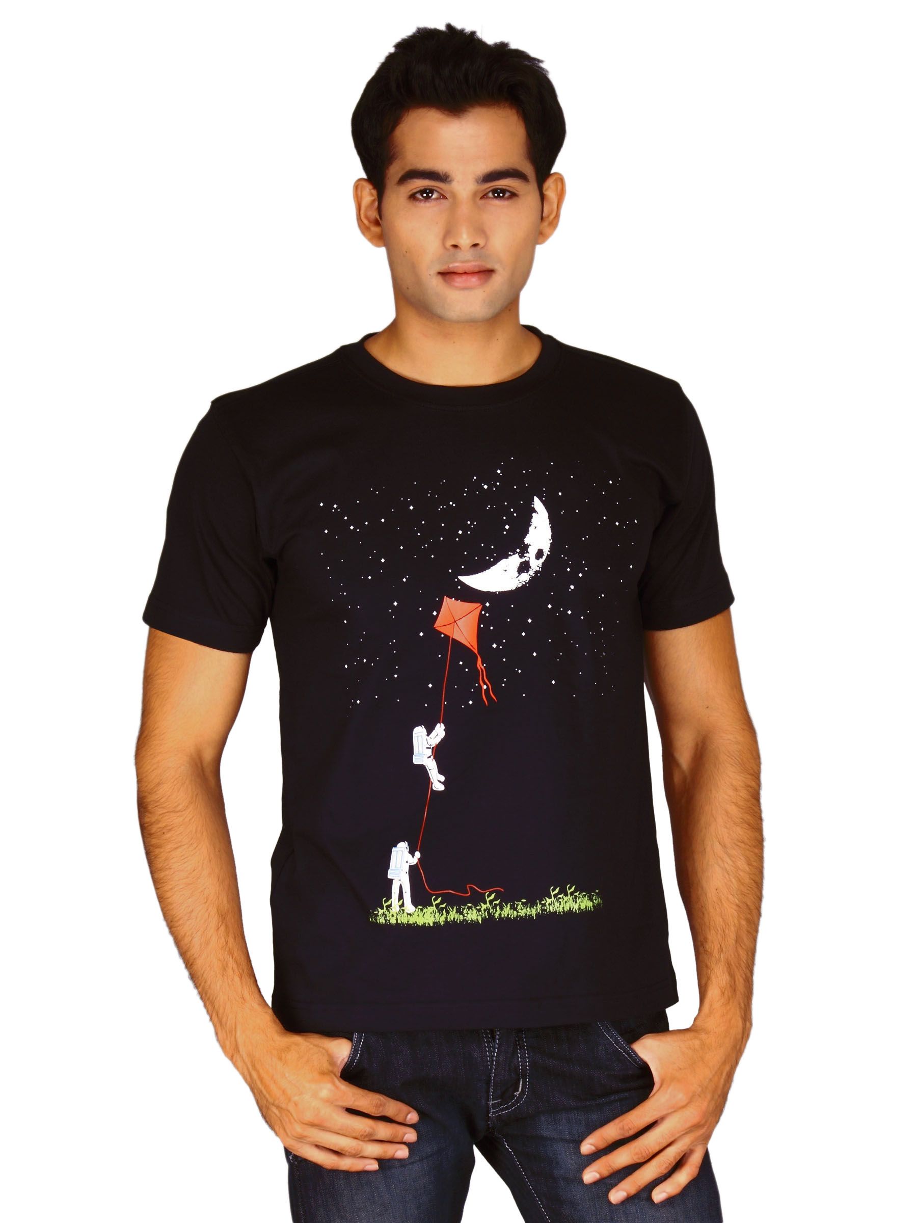 Myntra Men's Reaching The Moon Black T-shirt