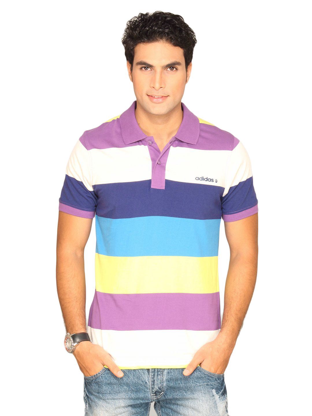 ADIDAS Men's Stripe Polo White T-shirt