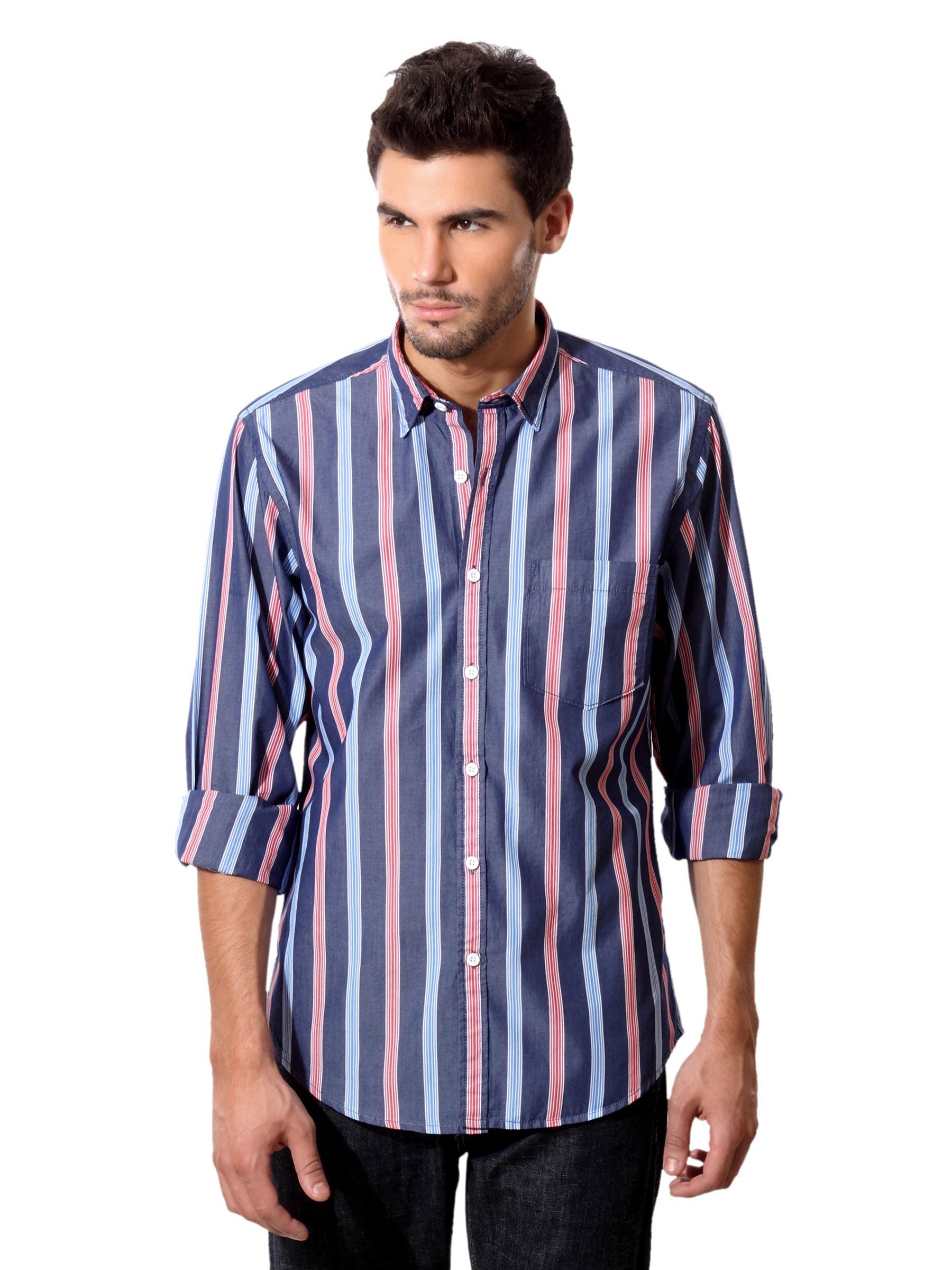 Peter England Men Navy Blue Casual Shirt