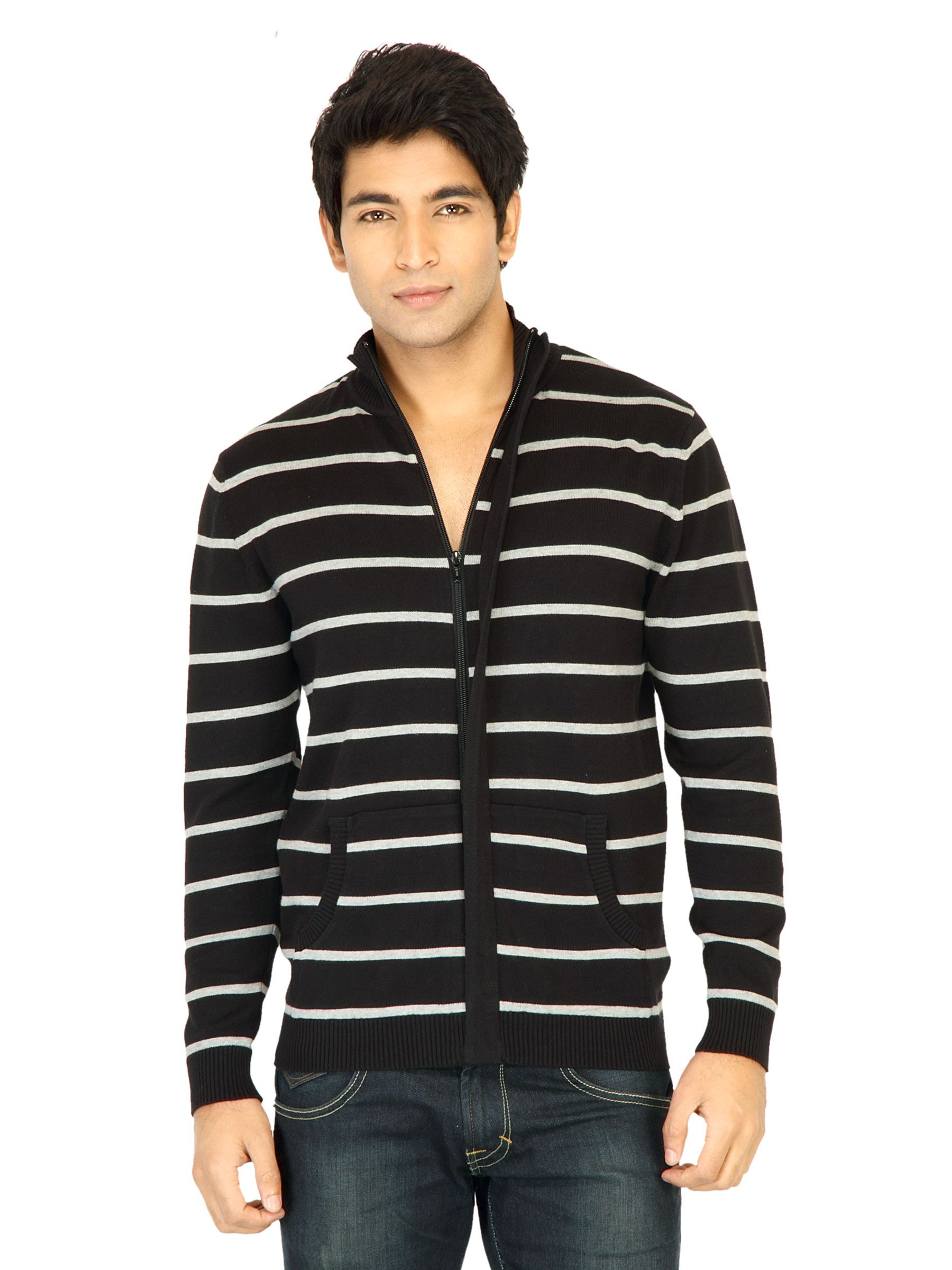 Turtle Stripes Men Black Sweaters