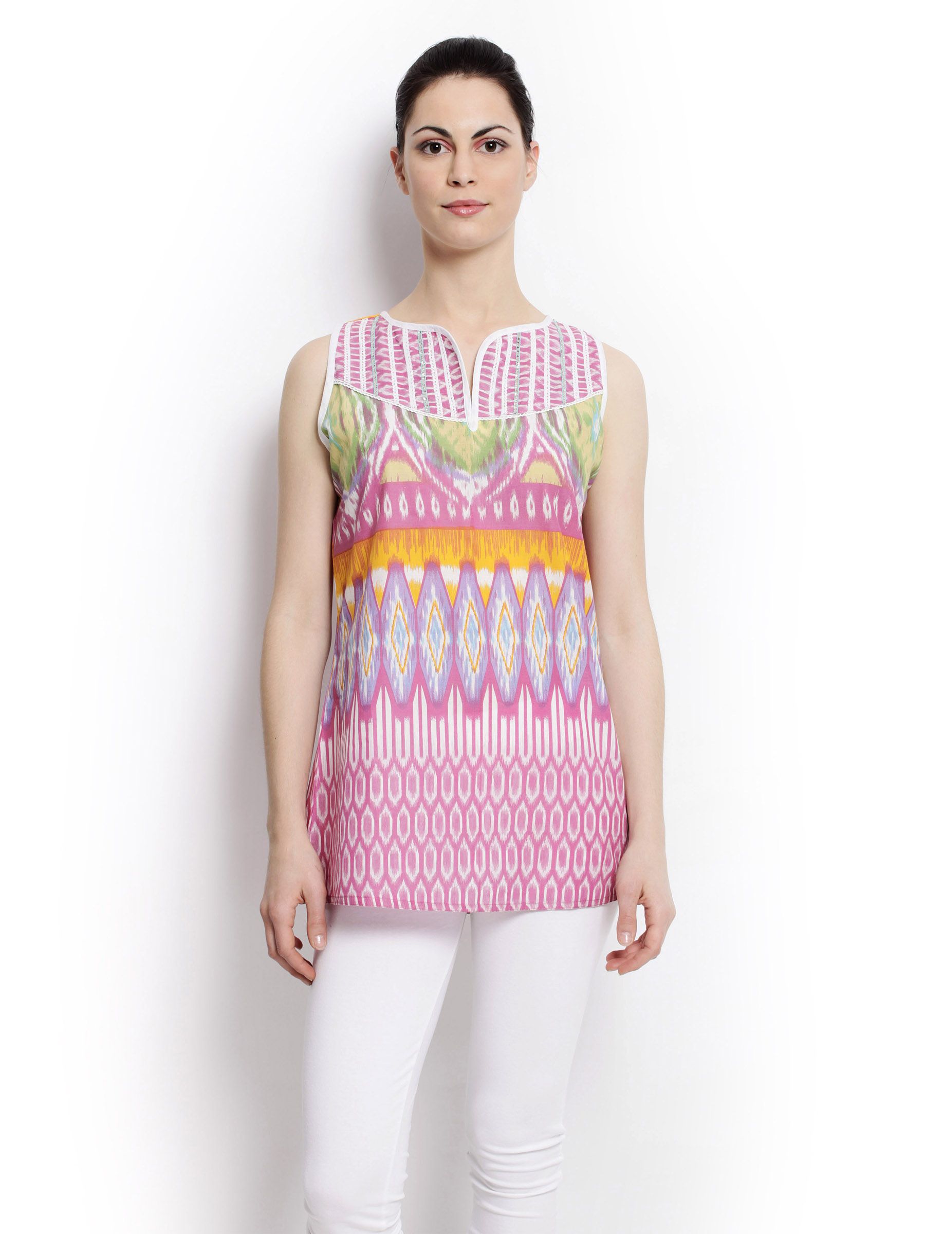 Global Desi Women Printed Pink Top