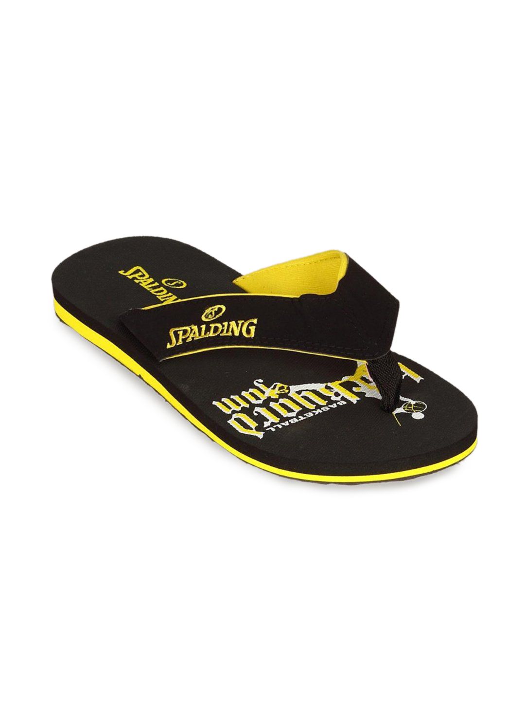 Spalding Men's Black Yellow With Graphic Flip Flop
