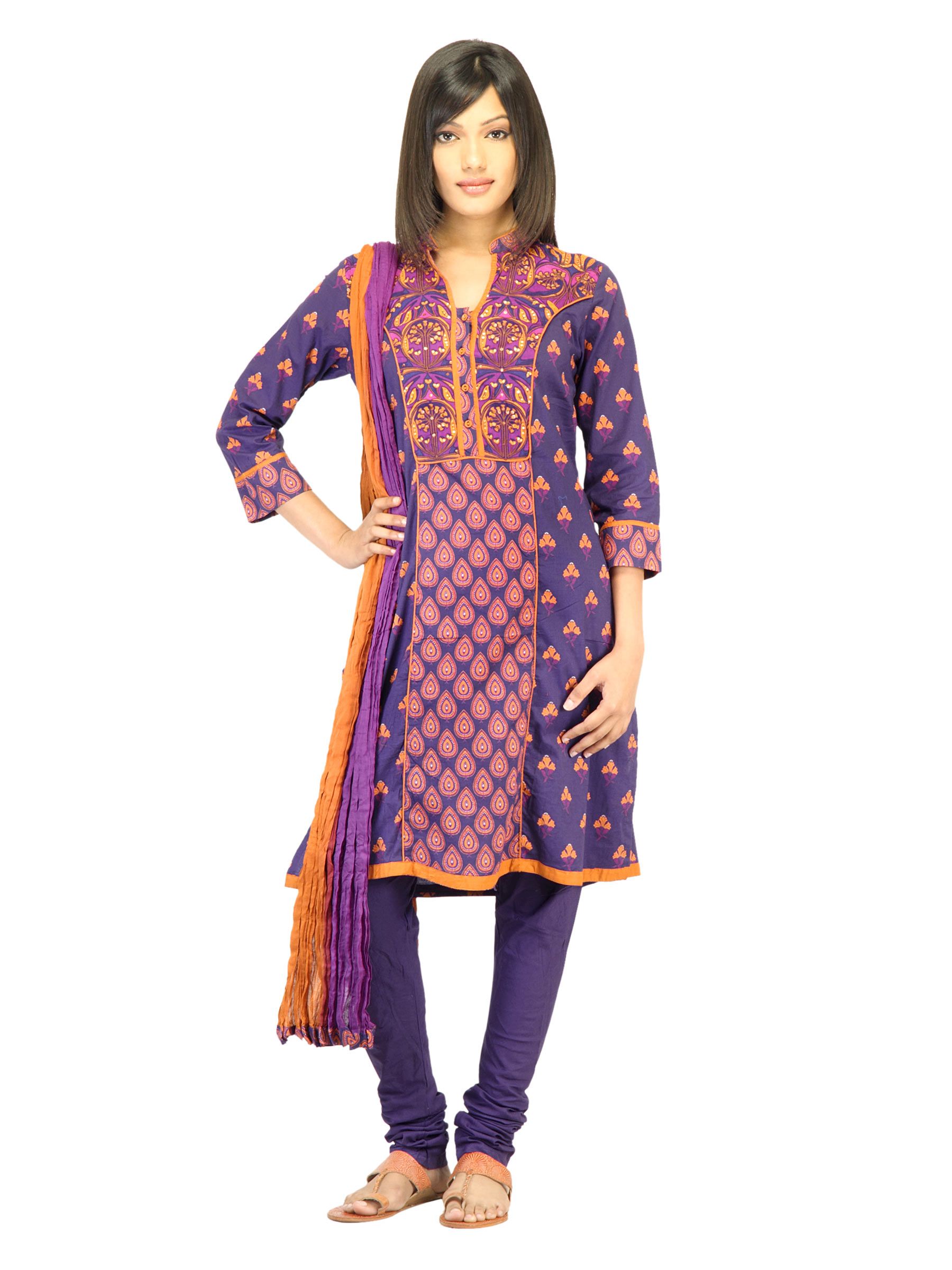 Biba Women Purple Printed Churidar Kurta with Dupatta