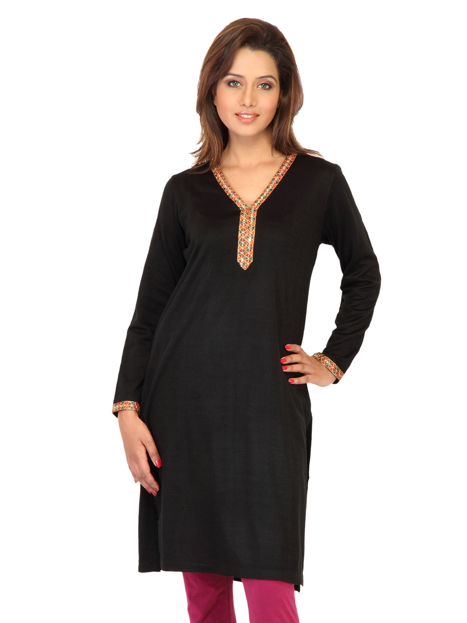 Aurelia Women Solid Black Kurtas
