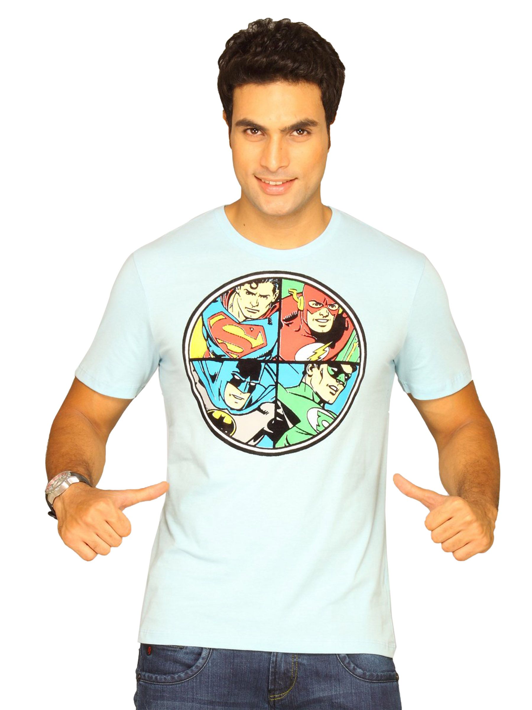 DC Comics Men's Dist Light Blue T-shirt