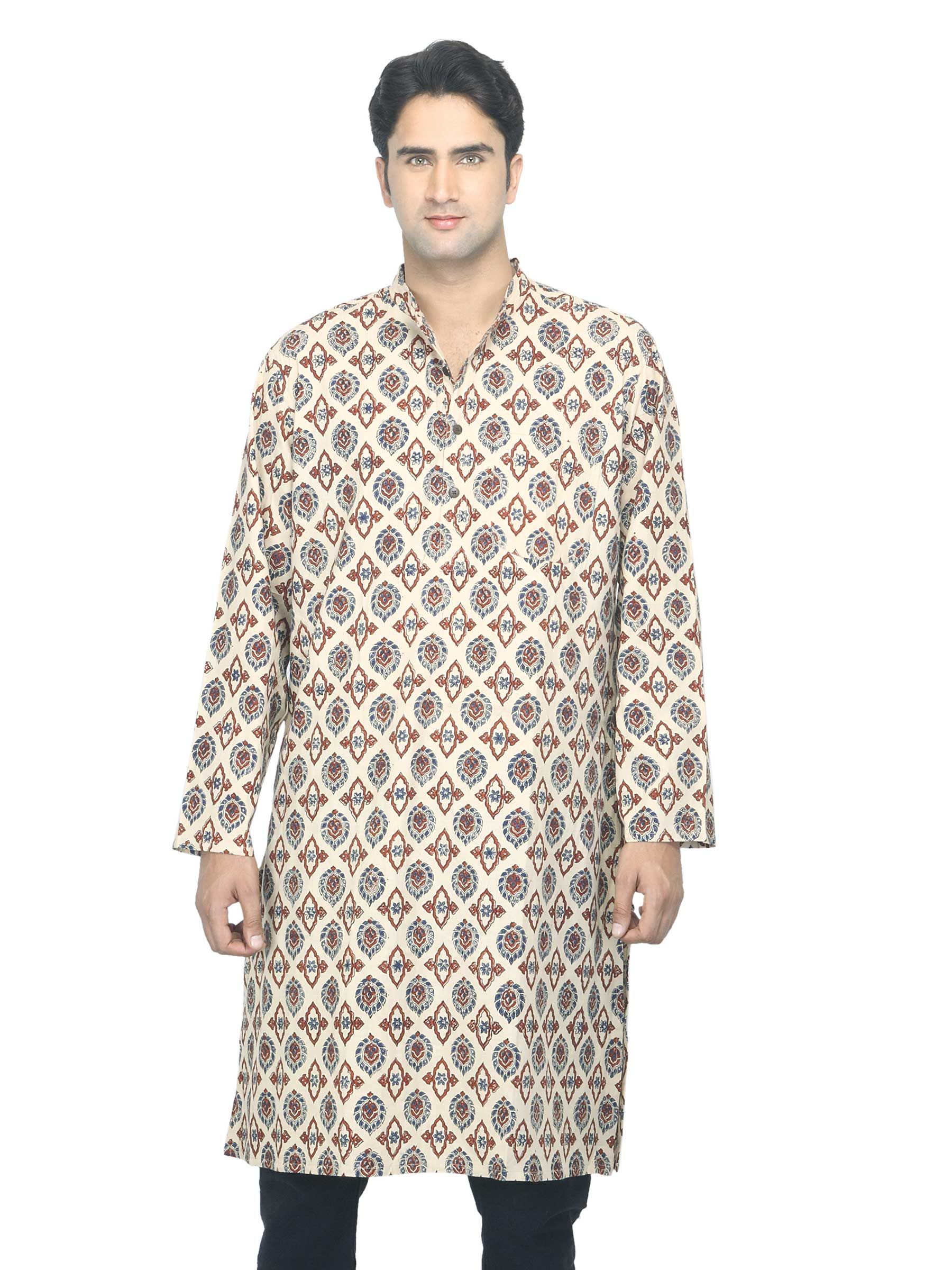 Fabindia Men Beige Ajrakh Kurta