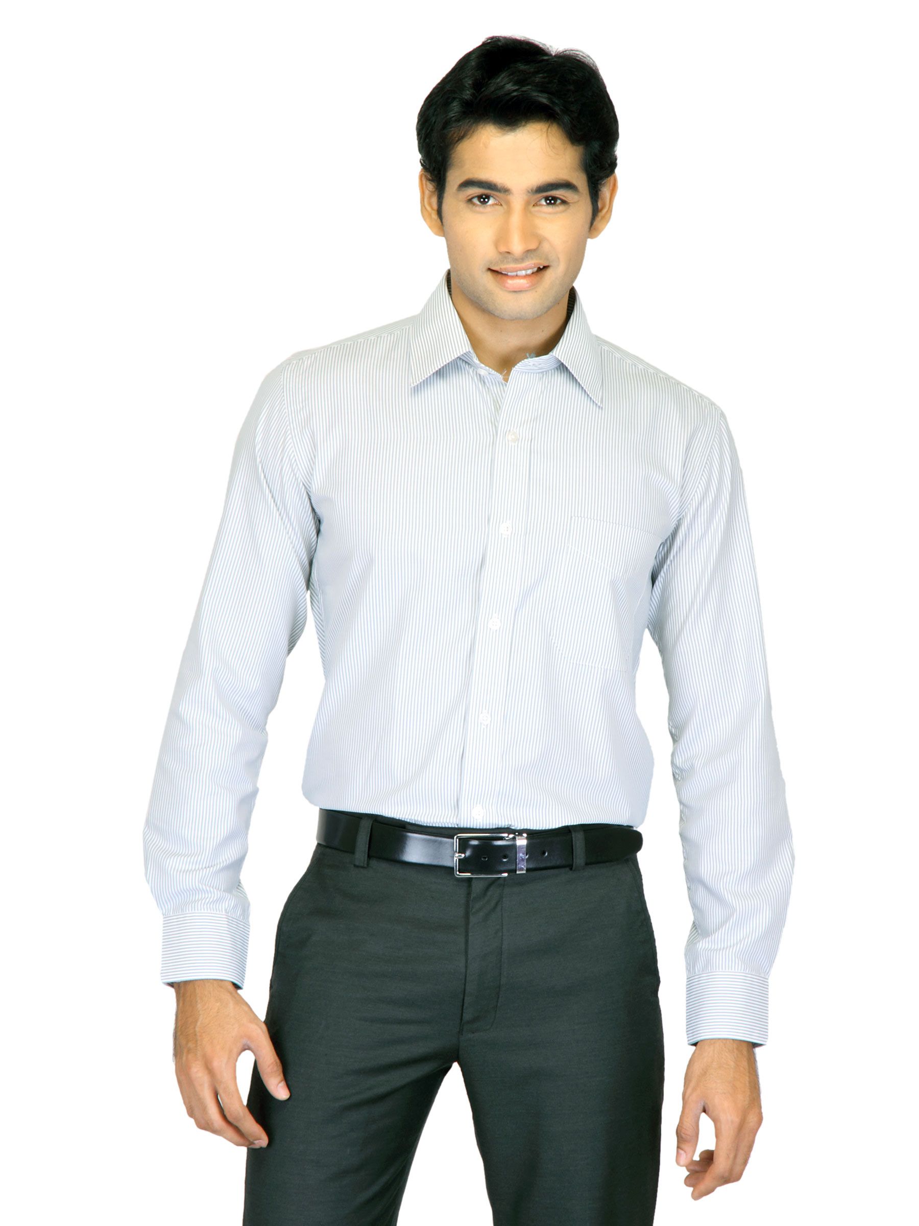 Mark Taylor Men White Striped Shirt