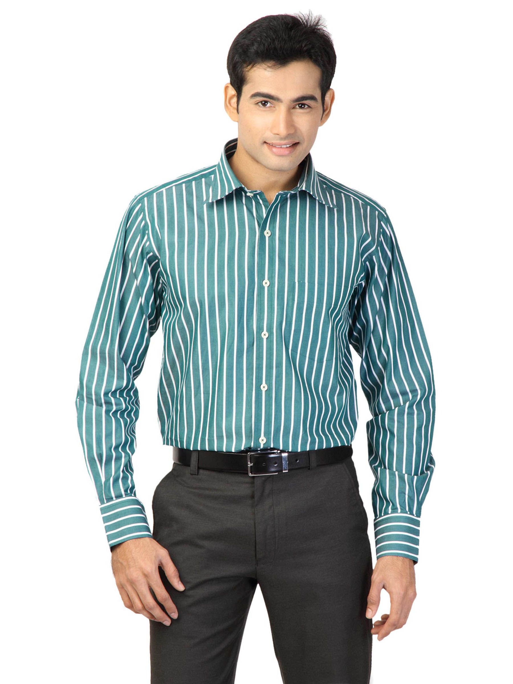Genesis Men Stripes Green Shirts