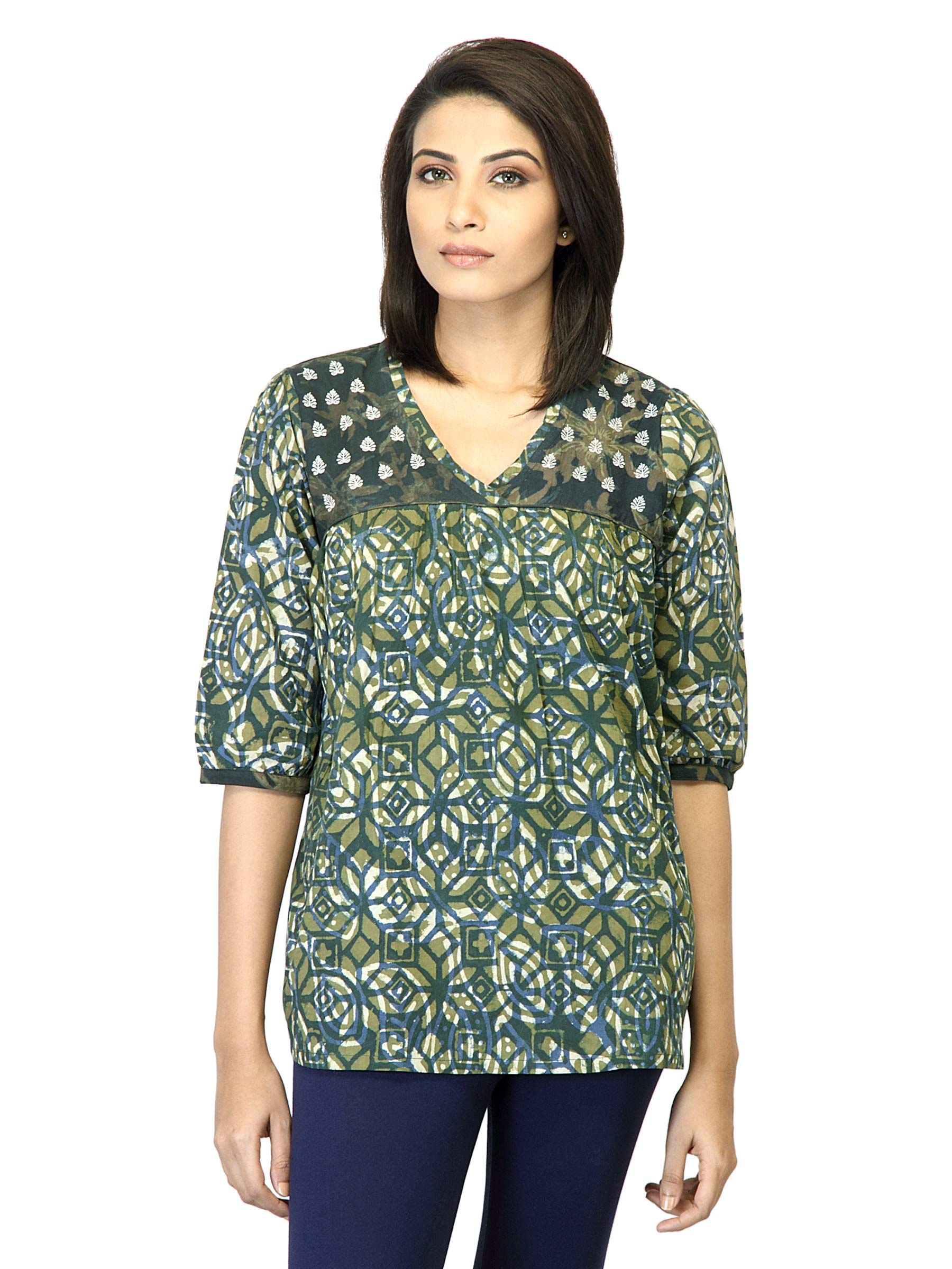 Mother Earth Women Printed Green Kurti