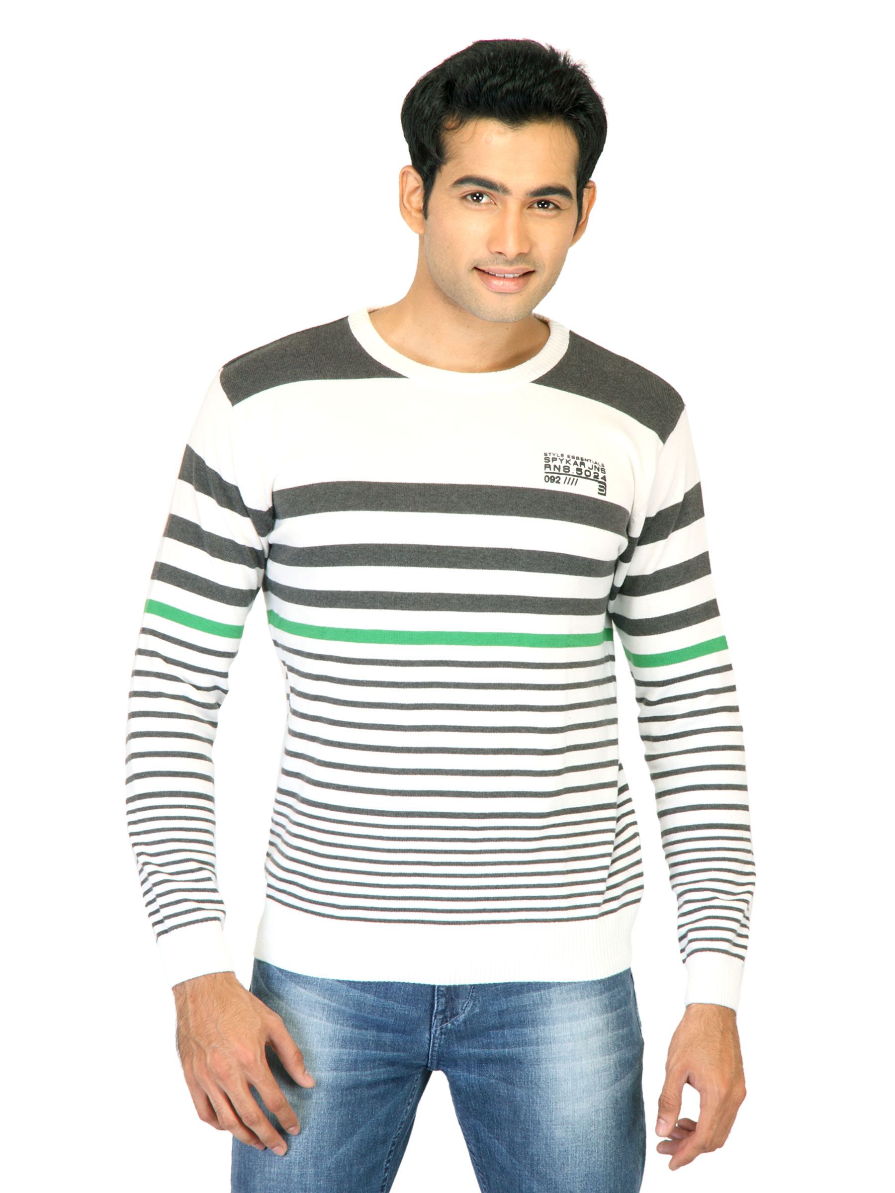 Spykar Men Stripe White Sweaters