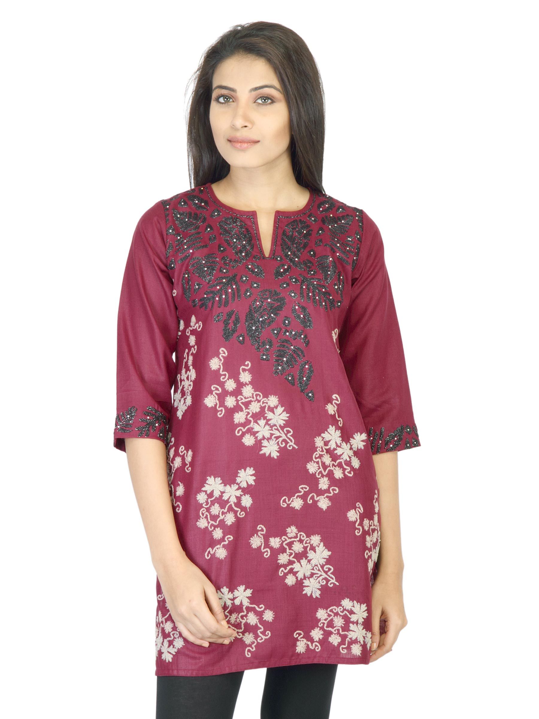 Aneri Women Maroon Embroidery Kurta