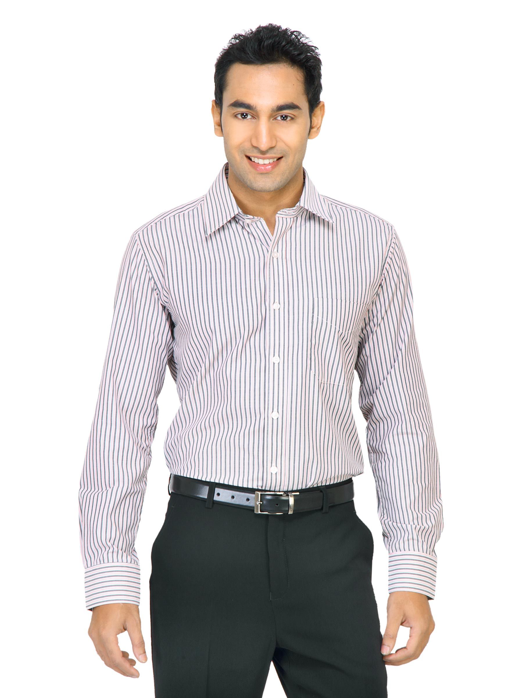 Mark Taylor Men Grey & White Striped Pink & Grey Accent Shirt