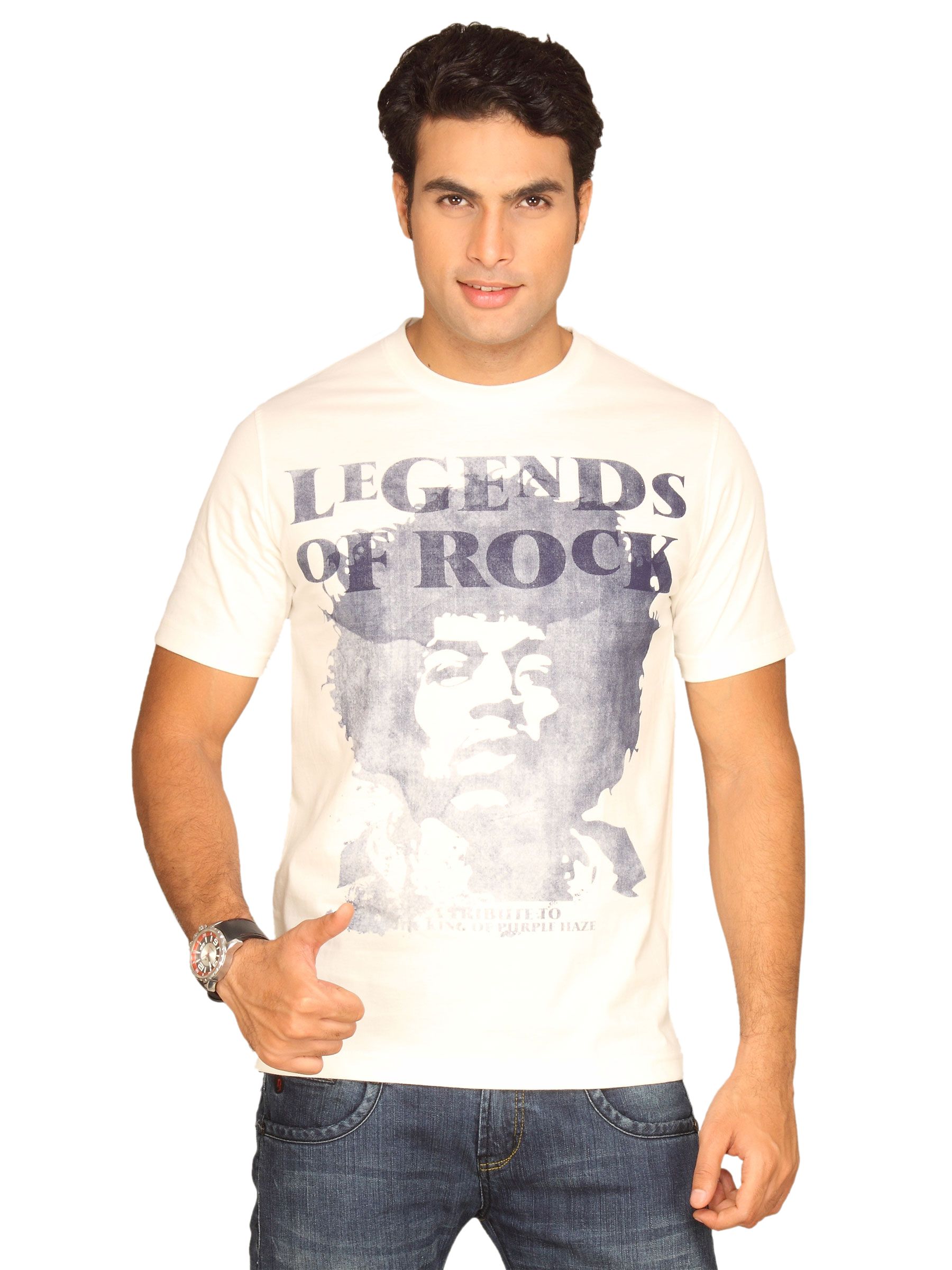 Locomotive Men's Black Print White T-shirt