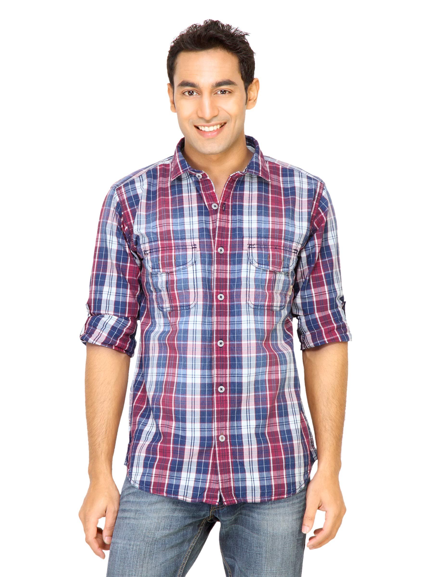 Basics Men Red Slim Fit Checked Shirt