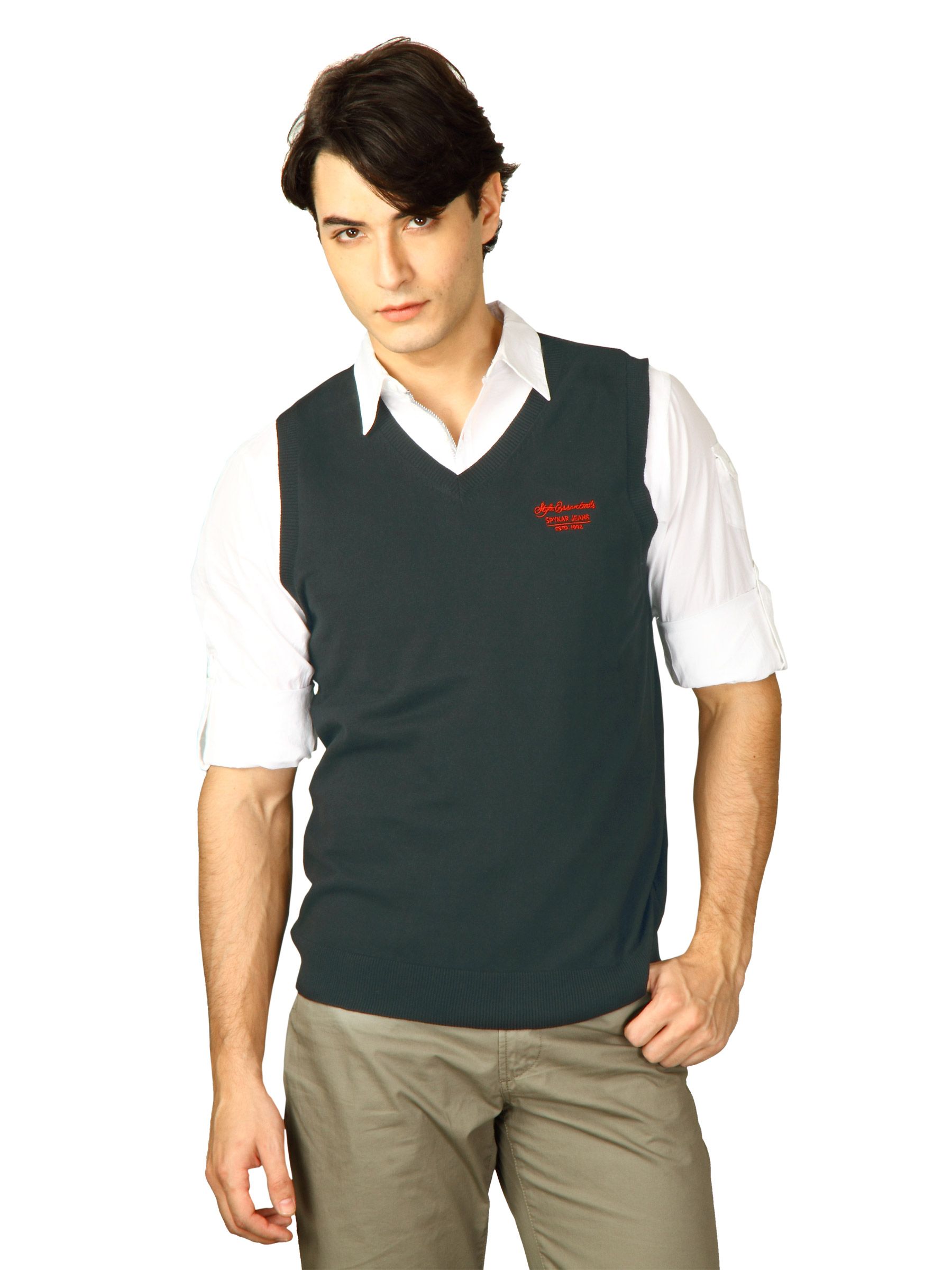 Spykar Men Rts Vneck Black Black Sweaters