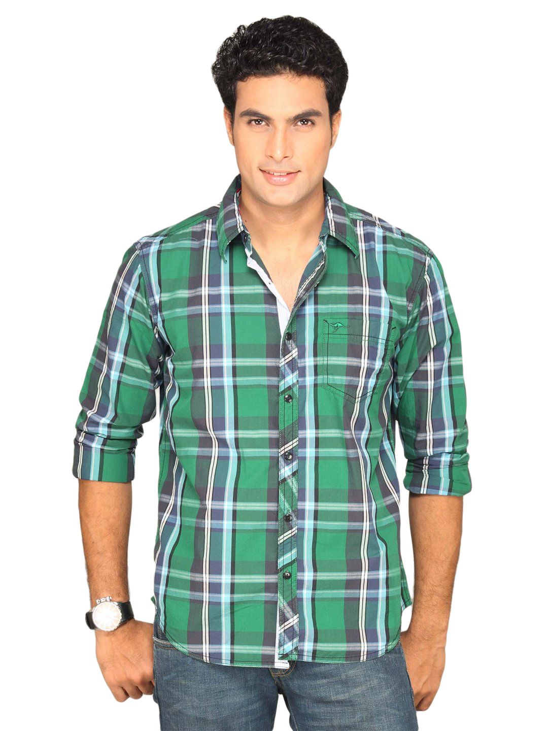 Highlander Men Black Green Checked Slim Fit Shirt