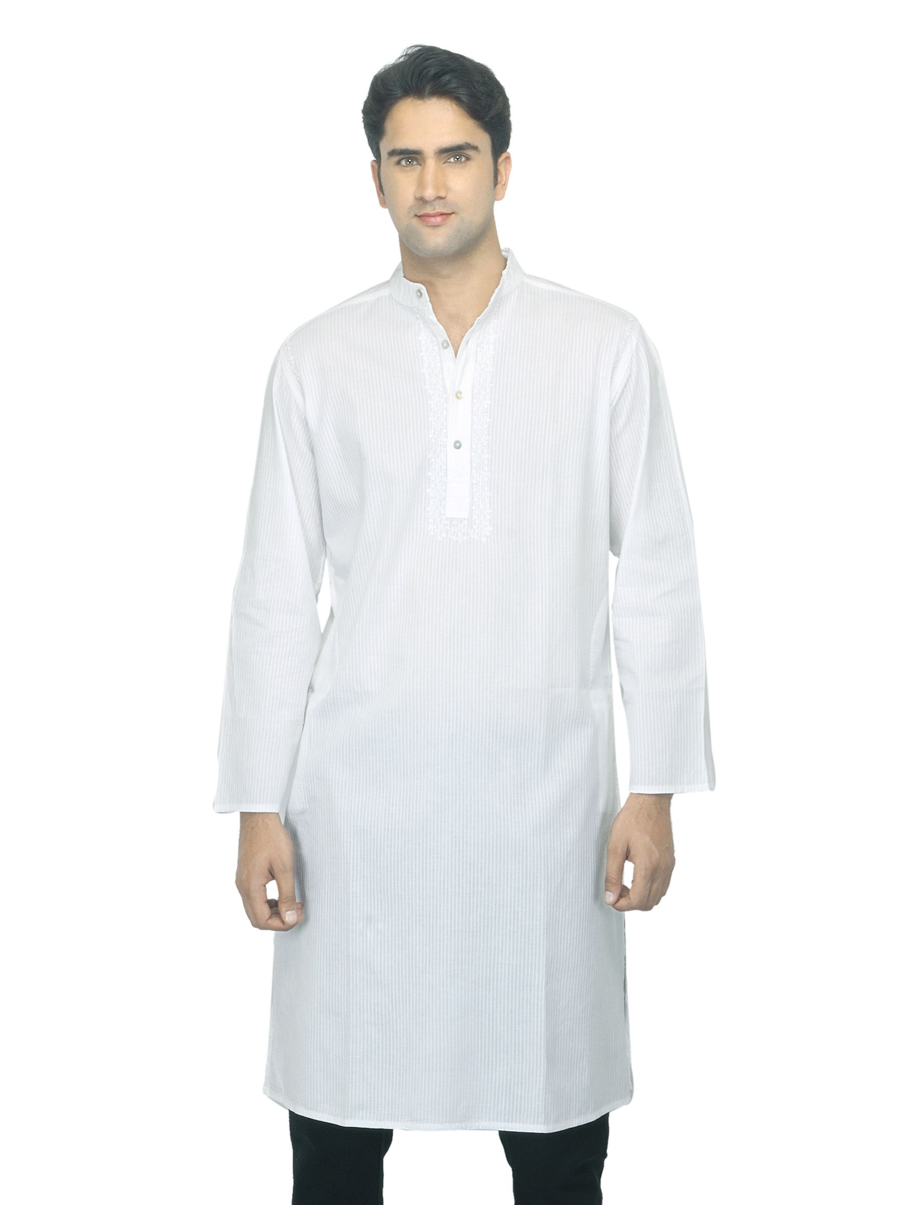 Fabindia Men Striped White Kurta