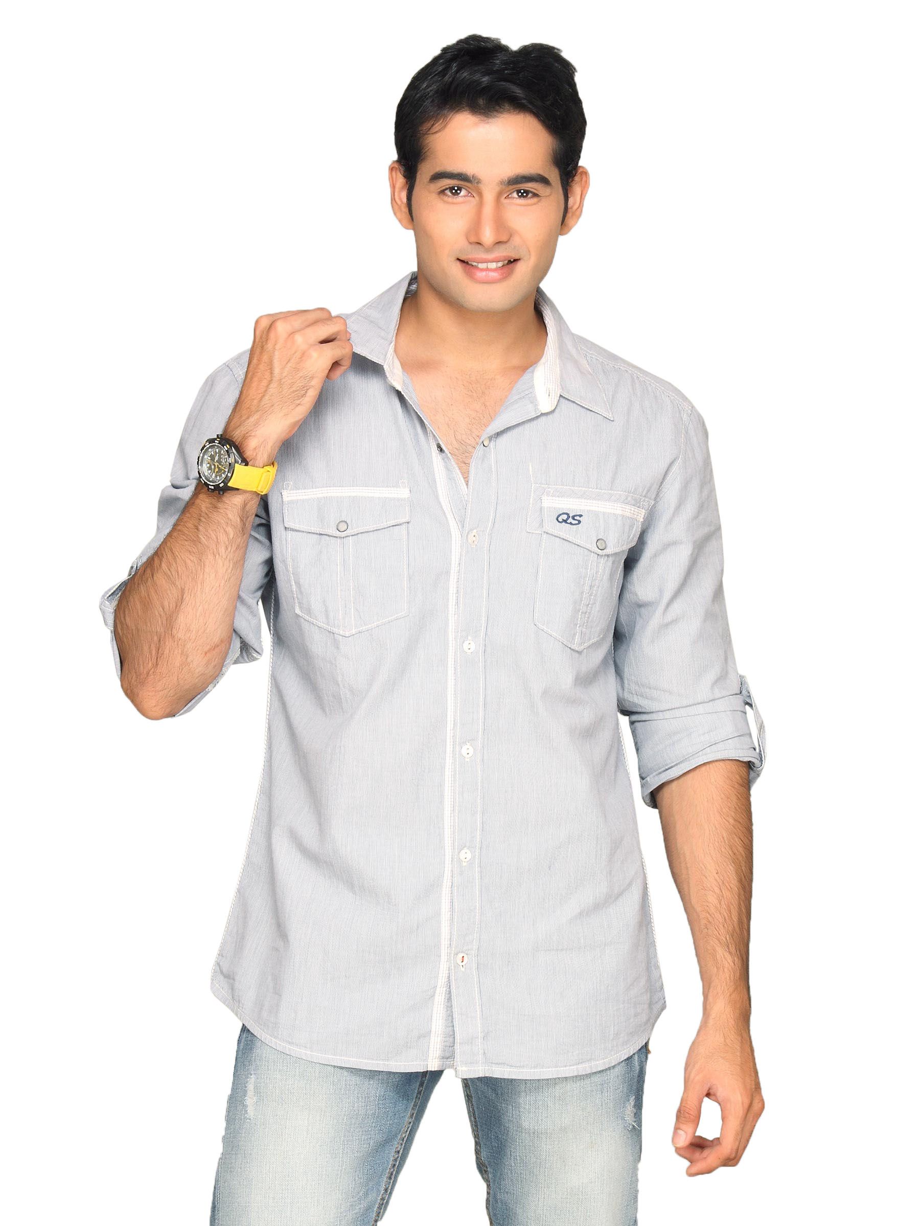 s.Oliver Men White Stripe Blue Shirt
