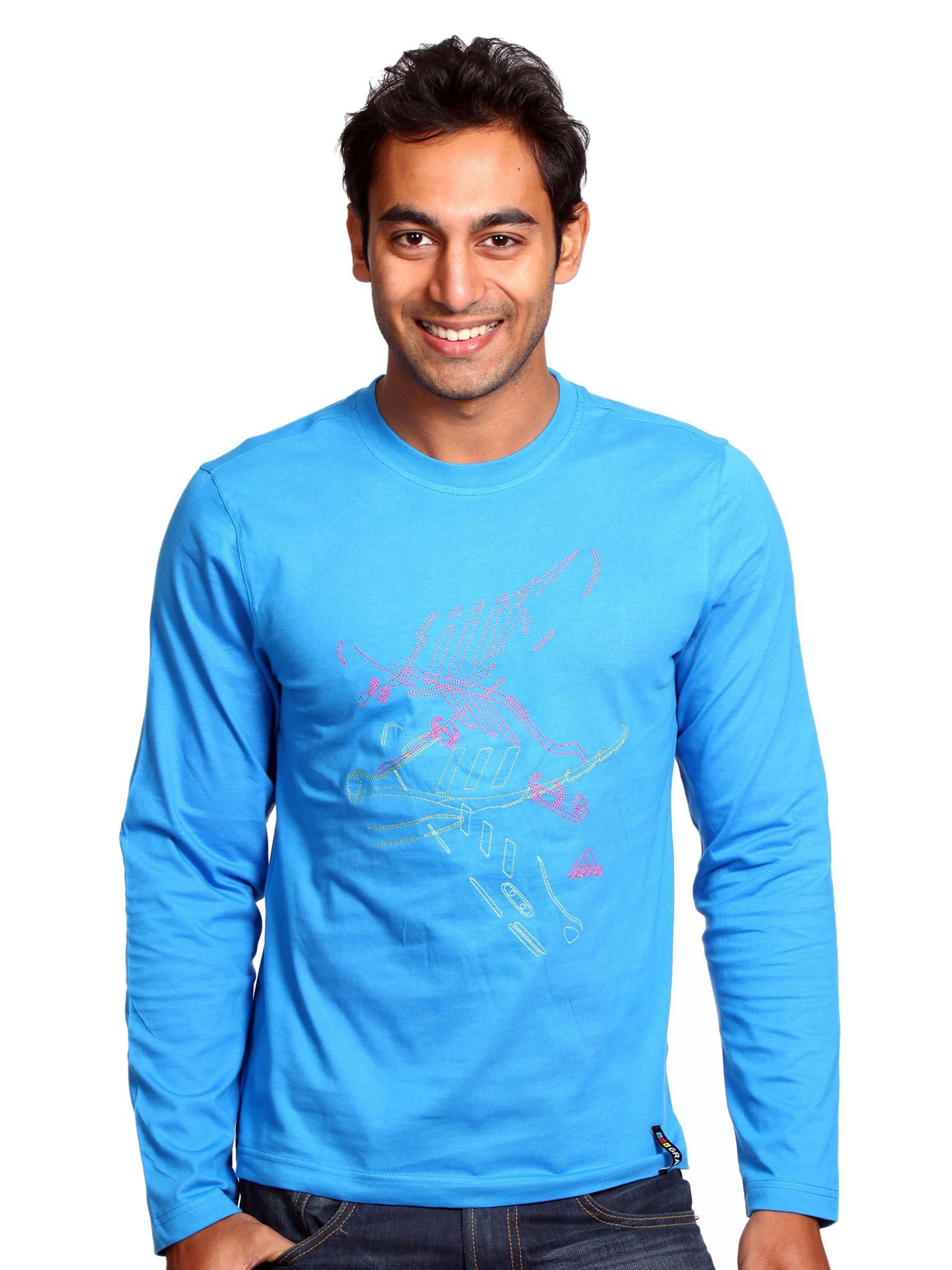 ADIDAS Mens Graffiti Crew Neck Blue T-shirt