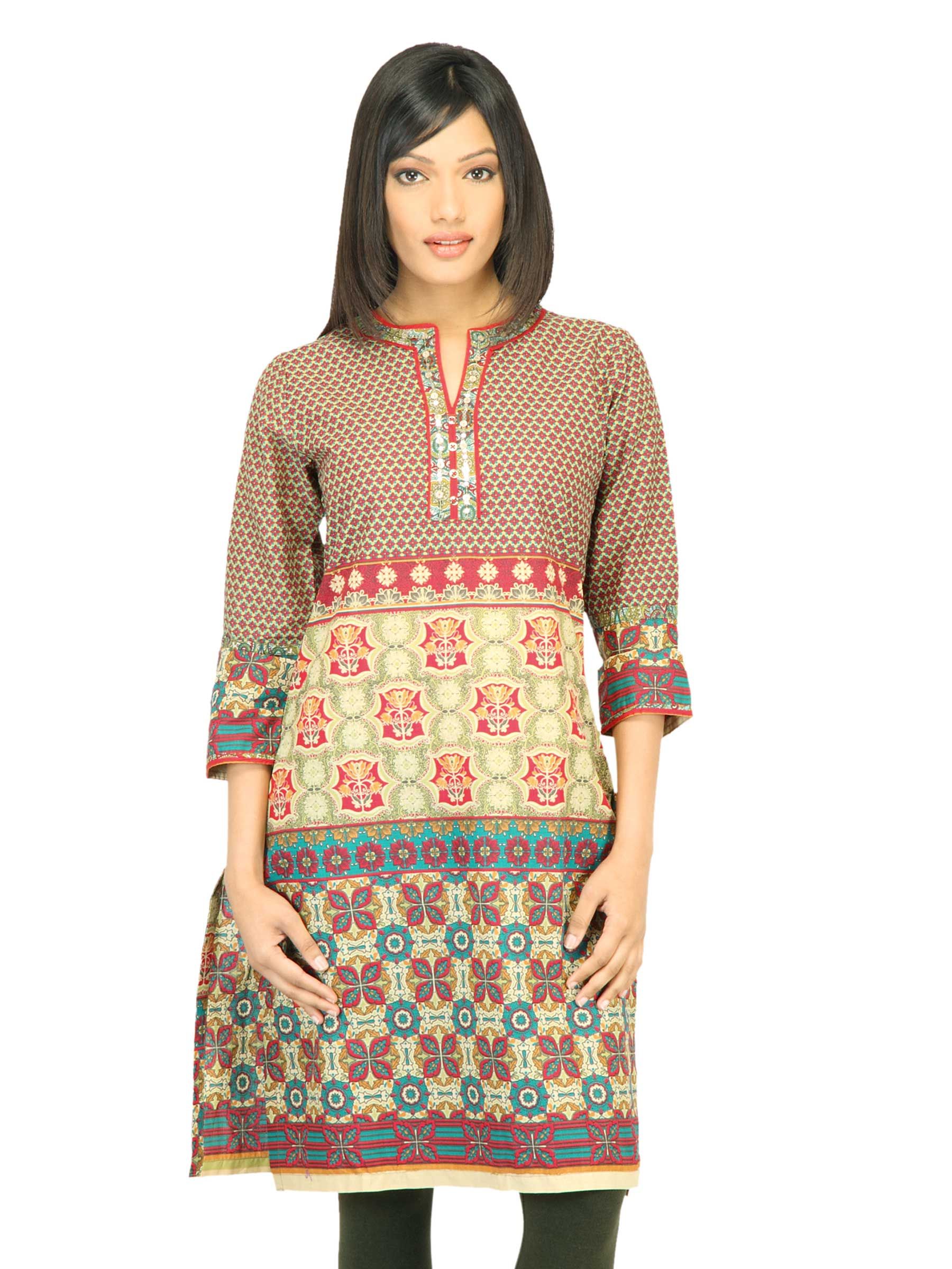 BIBA Women Printed Olive Green Kurta