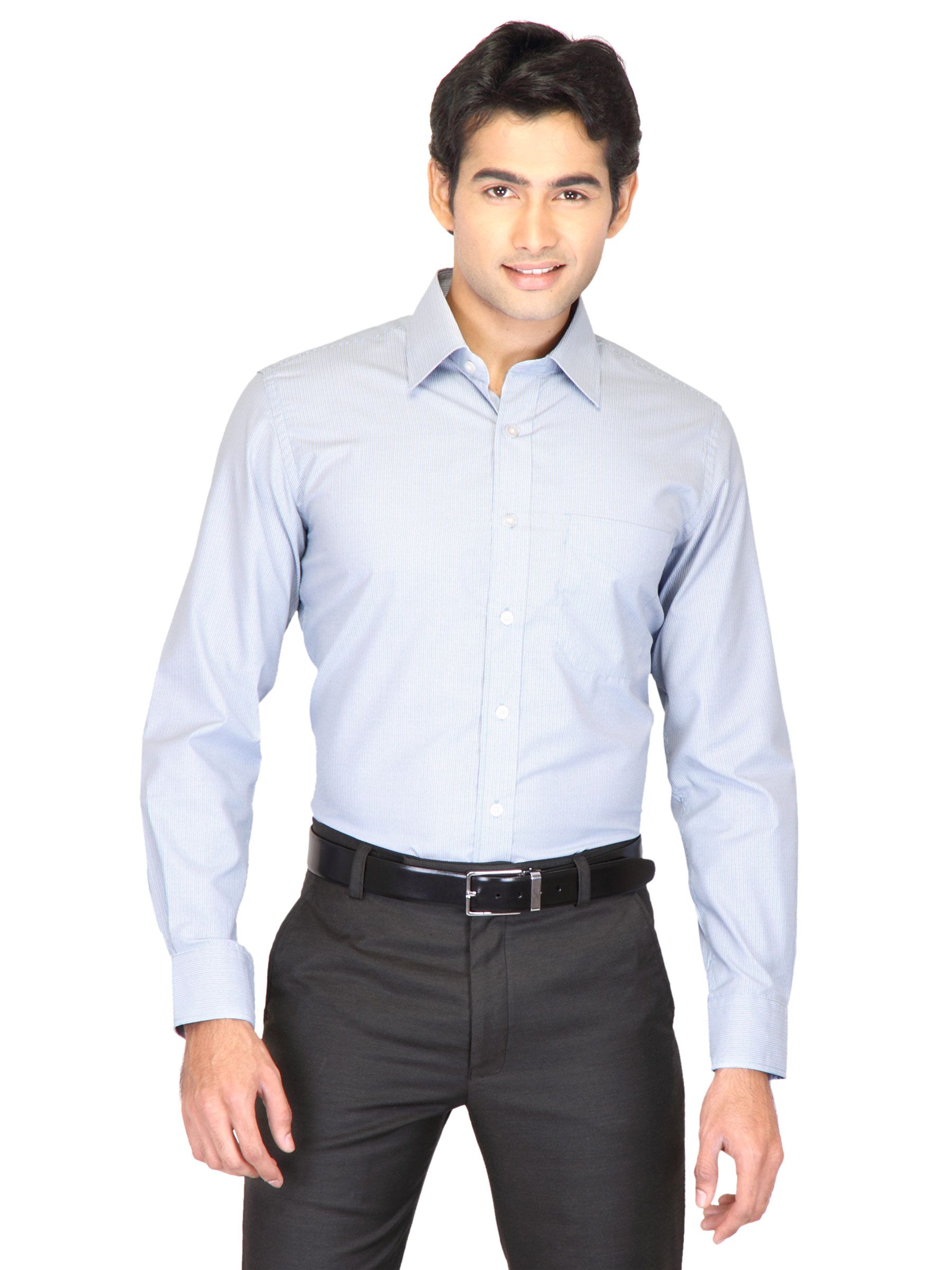 Mark Taylor Men Grey Striped Shirt