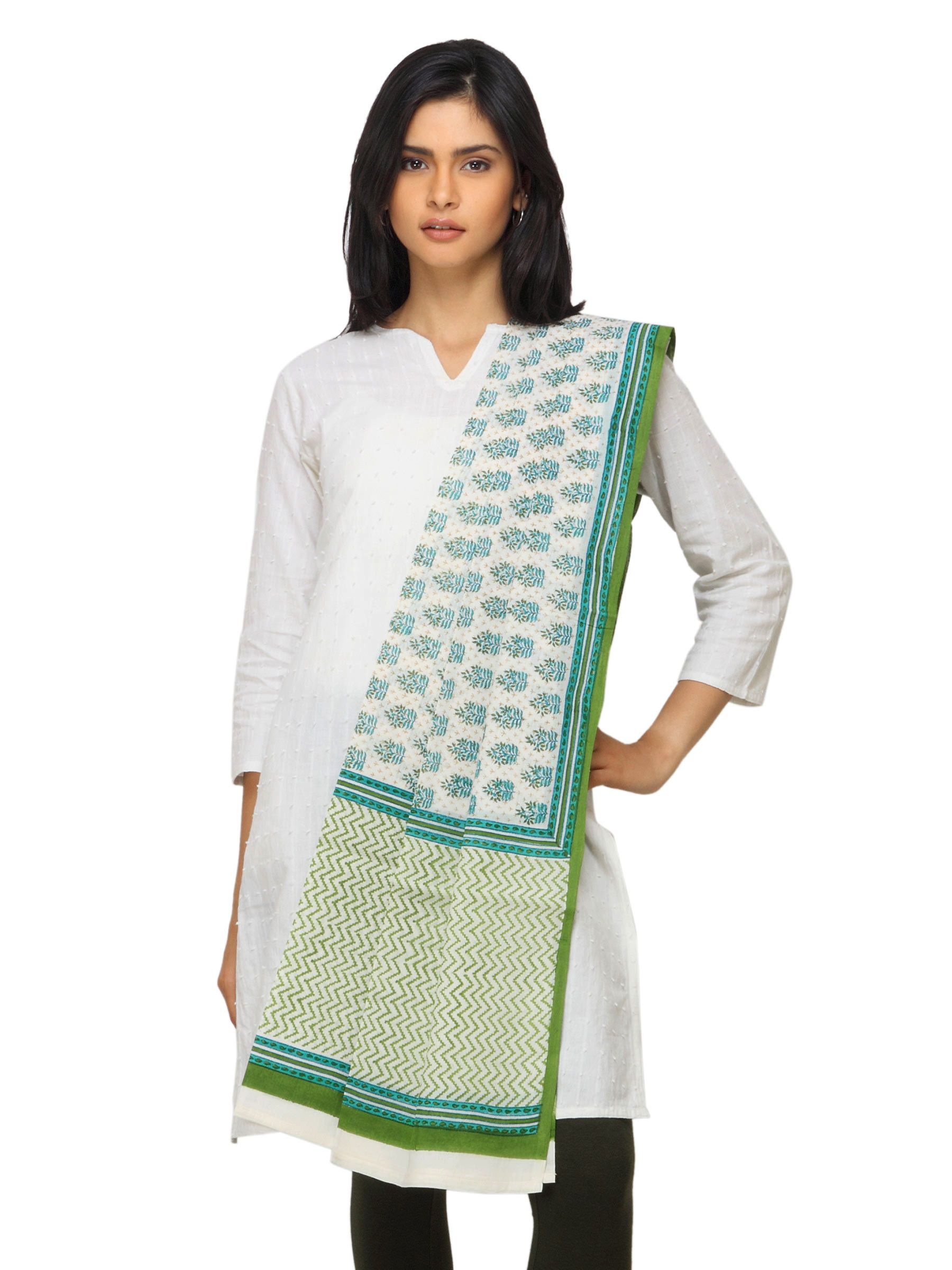 Fabindia Women Printed Green Dupatta