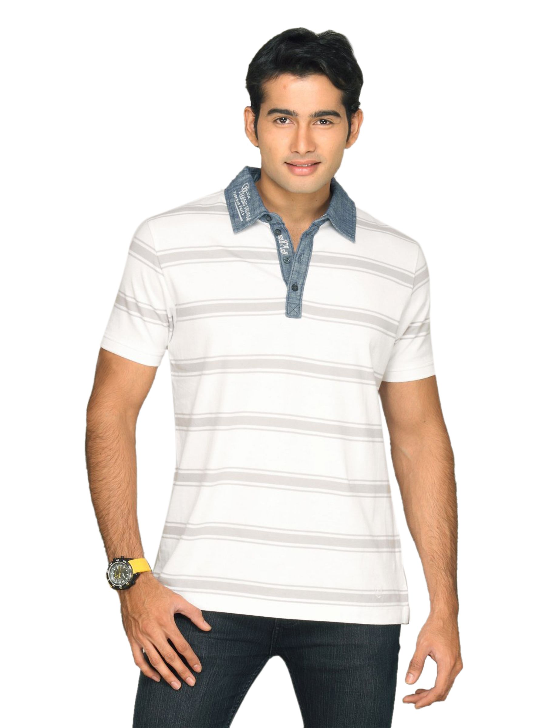 s.Oliver Men's Polo Grey Collar White T-shirt