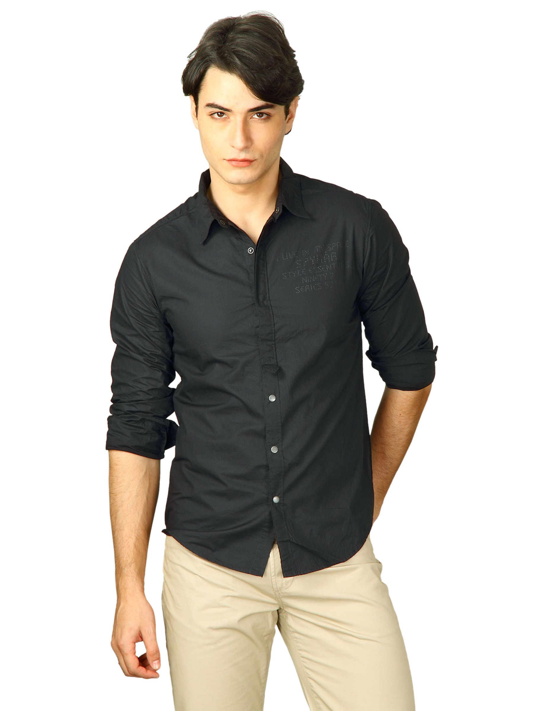 Spykar Men Range Solid Black Shirts