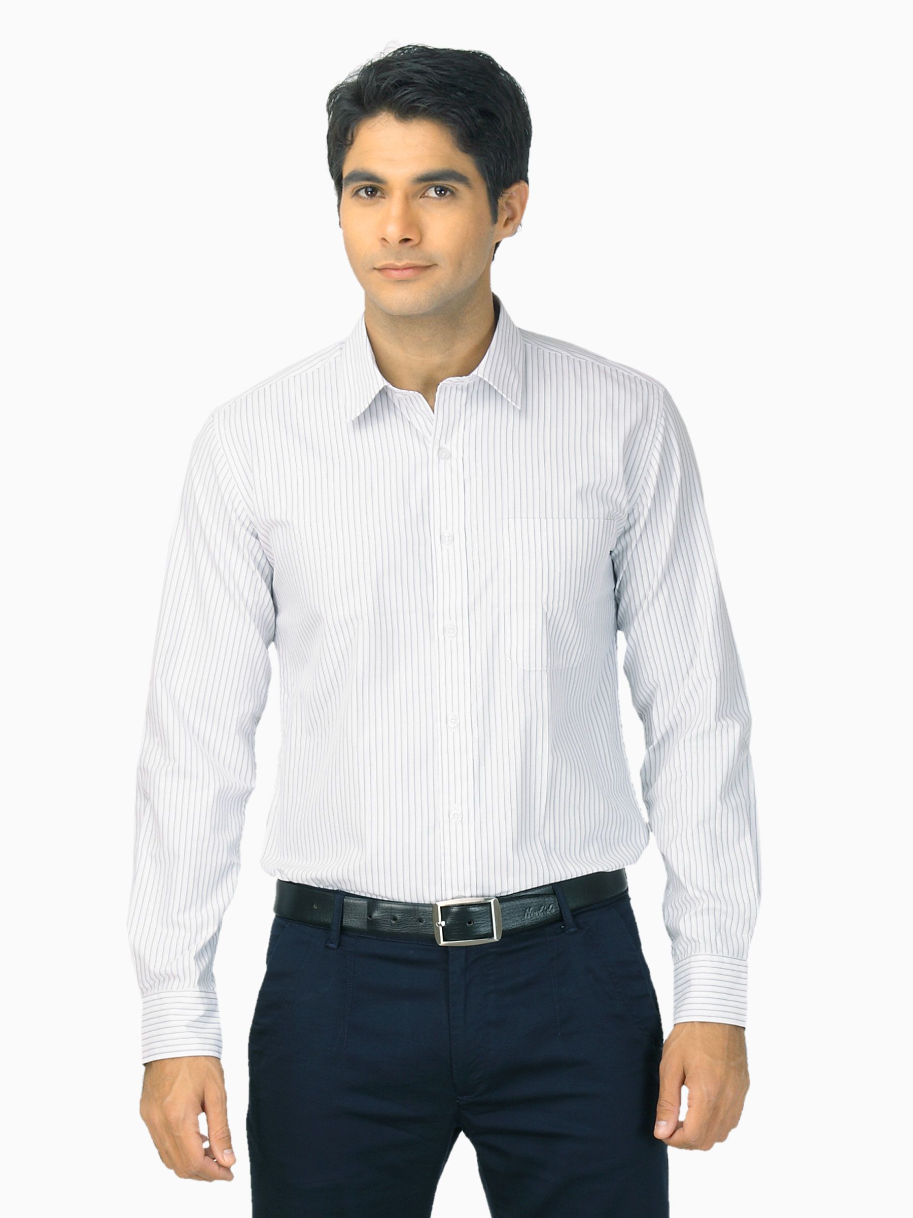Mark Taylor Men Grey & White Striped Shirt