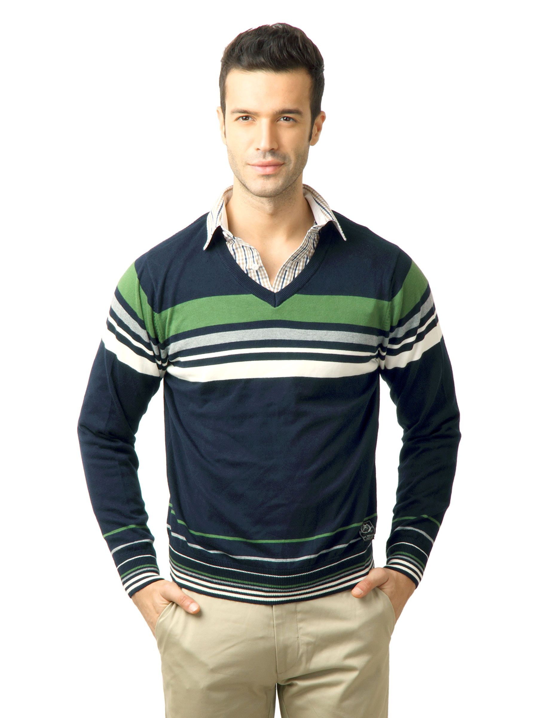 U.S. Polo Assn. Men Stripes Navy Blue Sweater