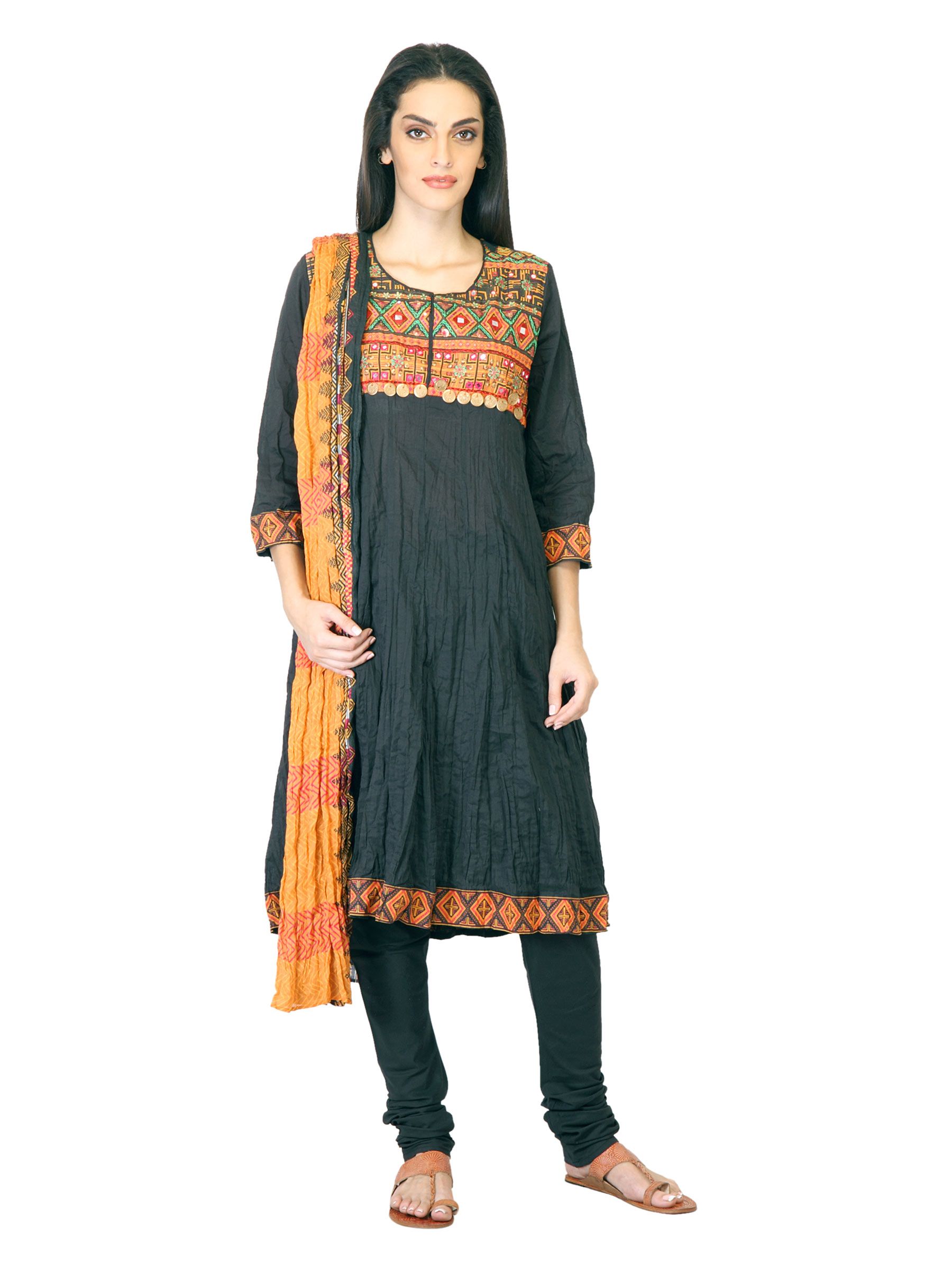 Biba Women Black Churidar Kurta with Dupatta