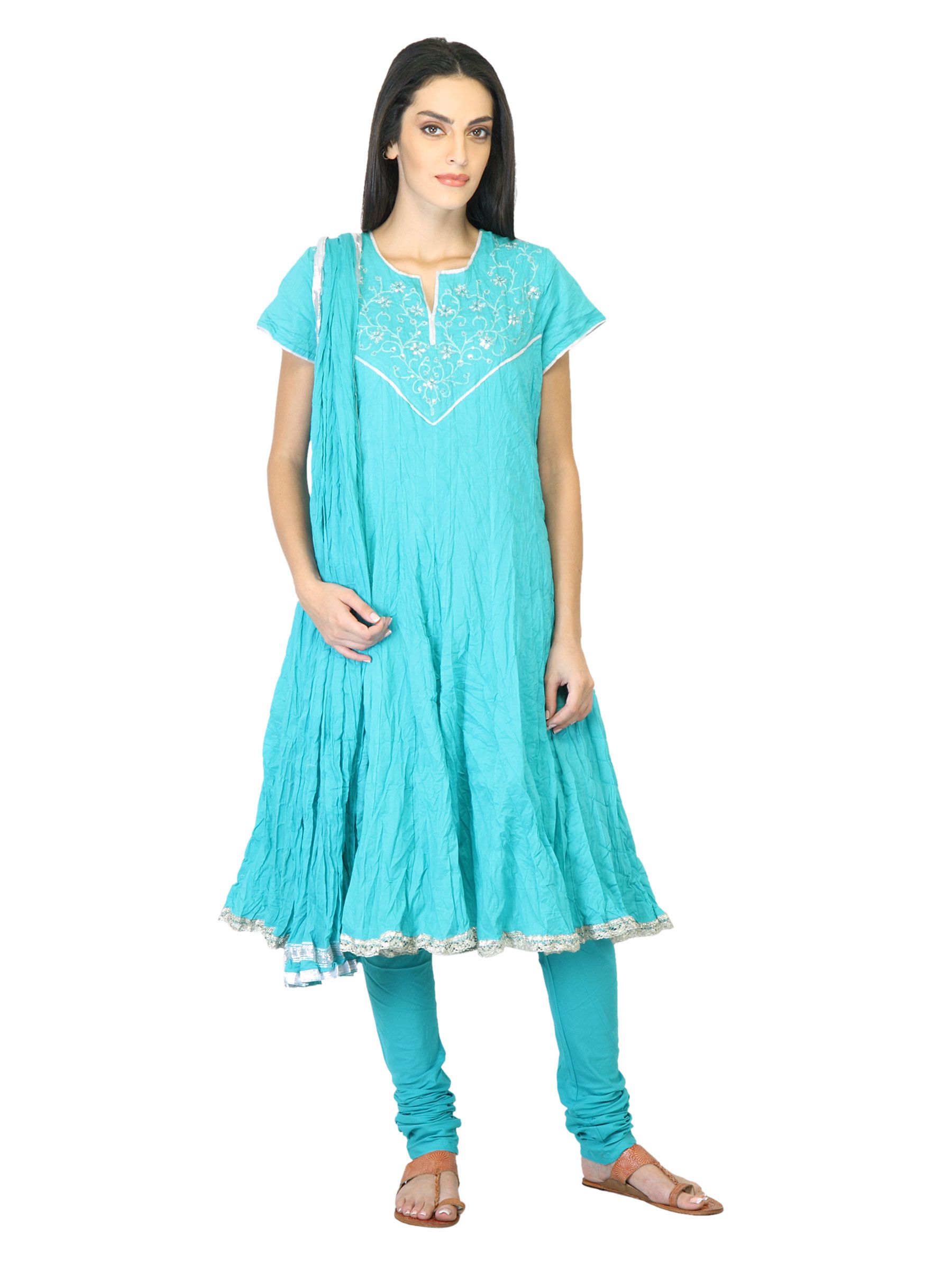 Biba Women Blue Churidar Kurta with Dupatta