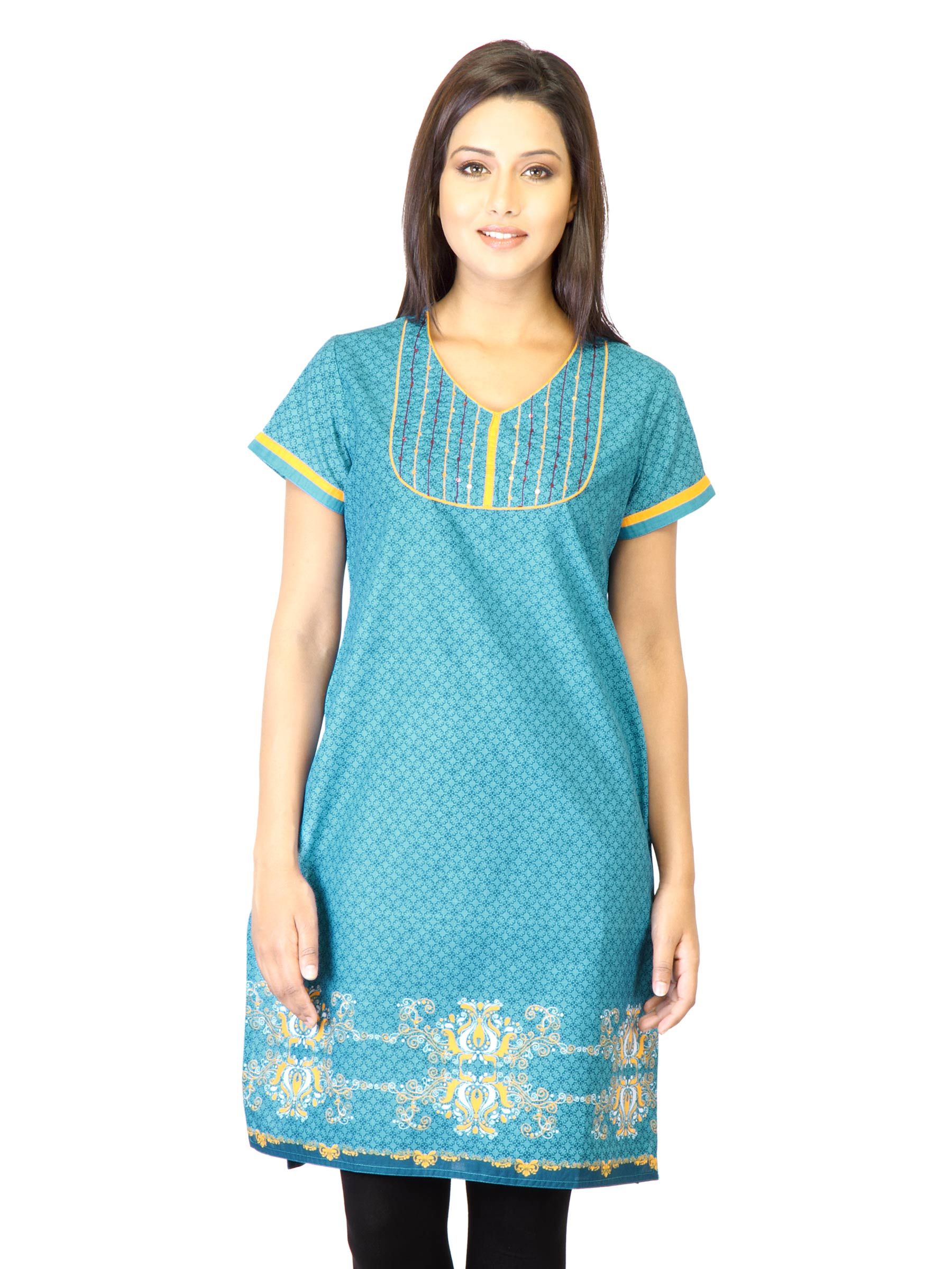 Folklore Women Turquoise Blue Printed Kurta