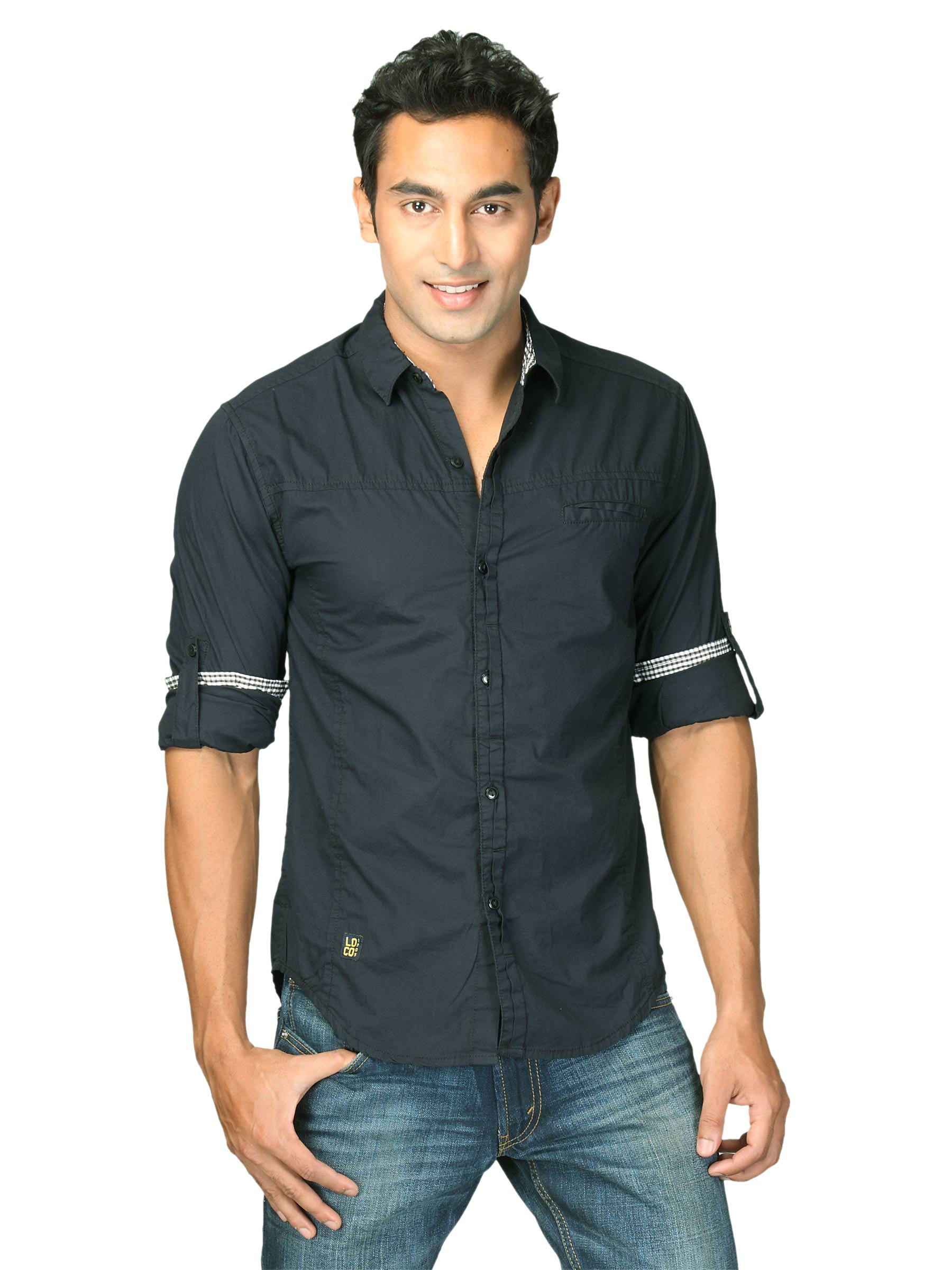 Locomotive Men Solid Poplin Lamberto Navy Blue Shirts