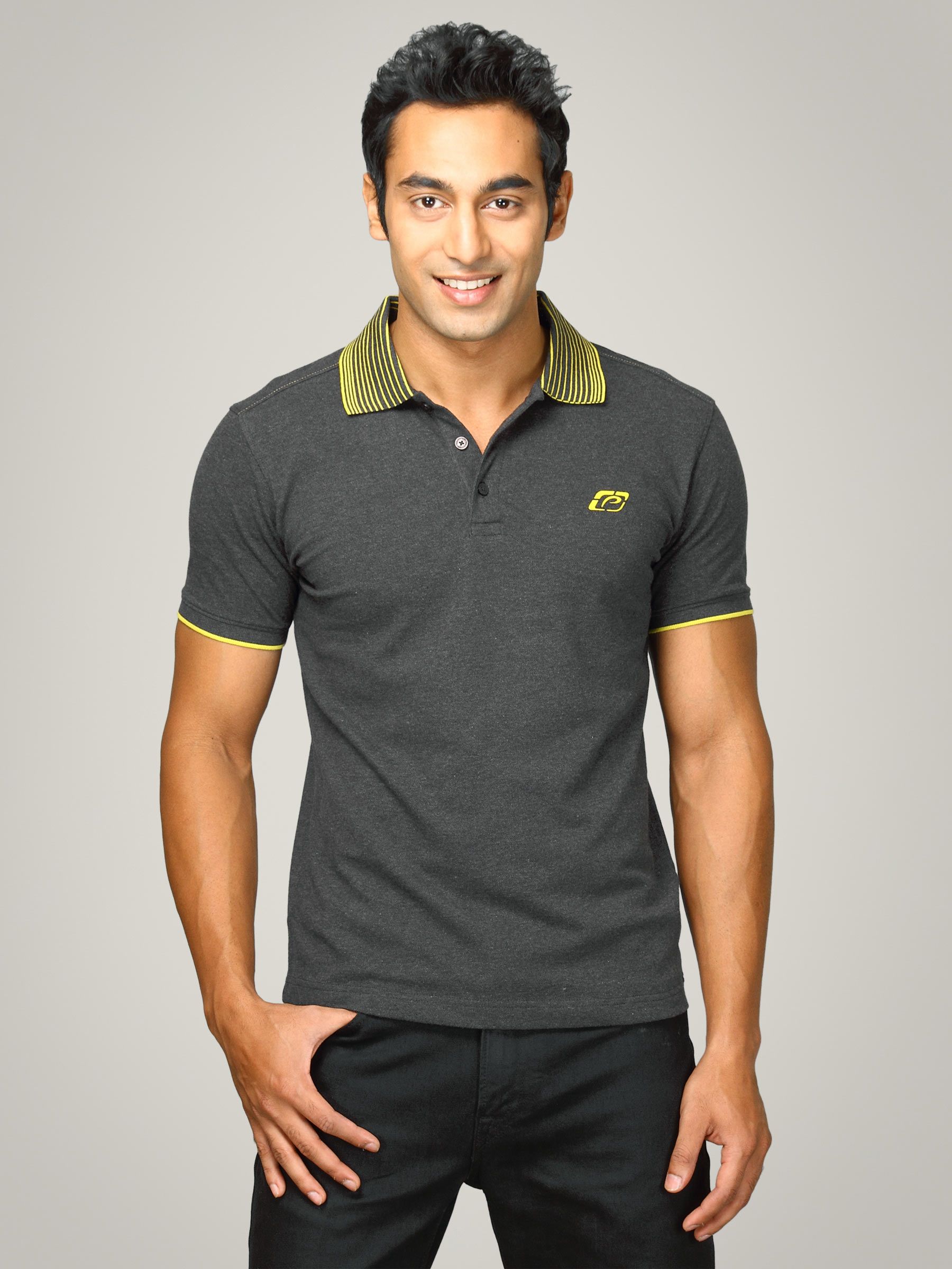 Proline Men Charcoal Grey Polo T-shirt