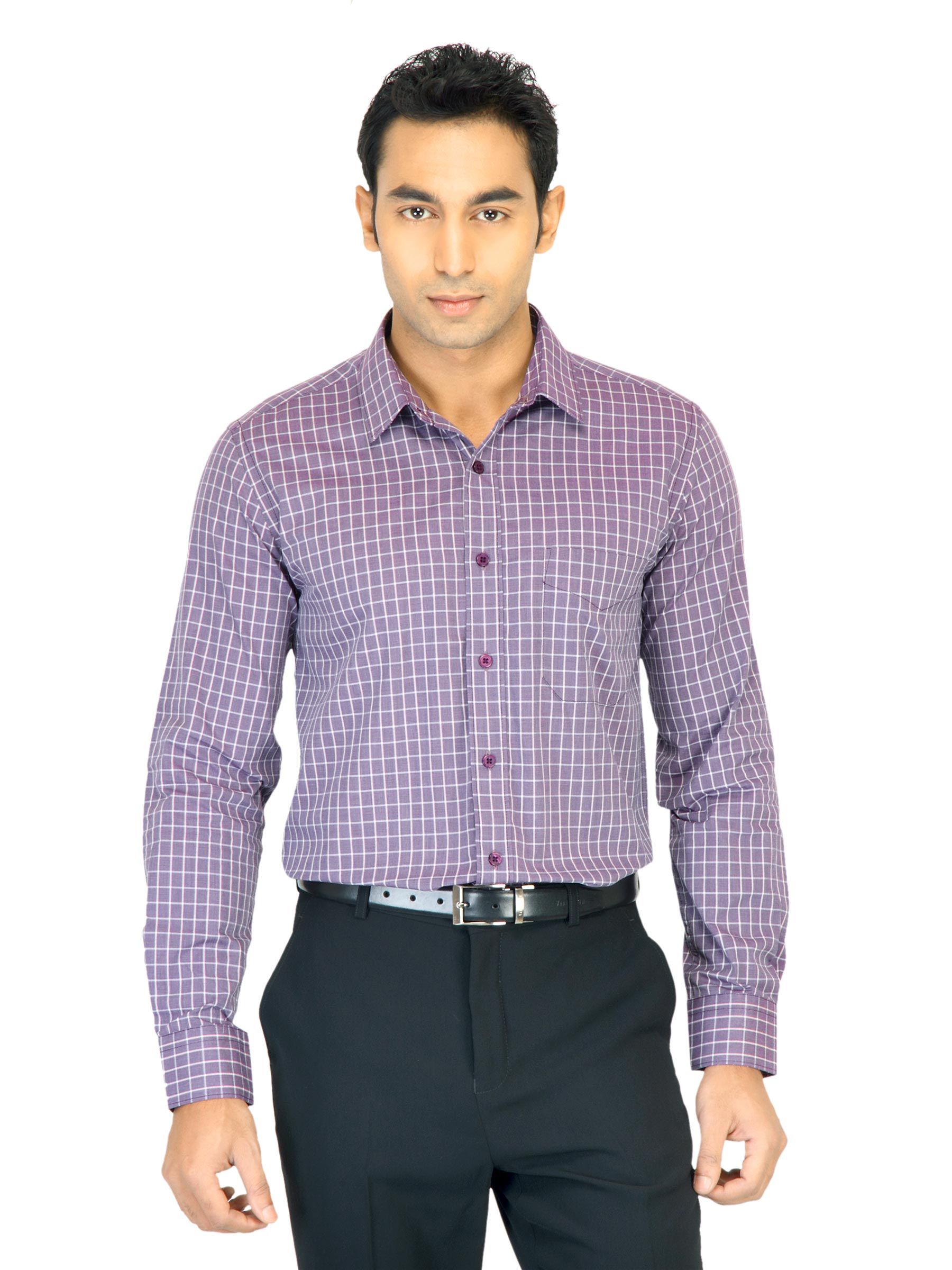 Black Coffee Men Check Purple Slim Fit Shirt