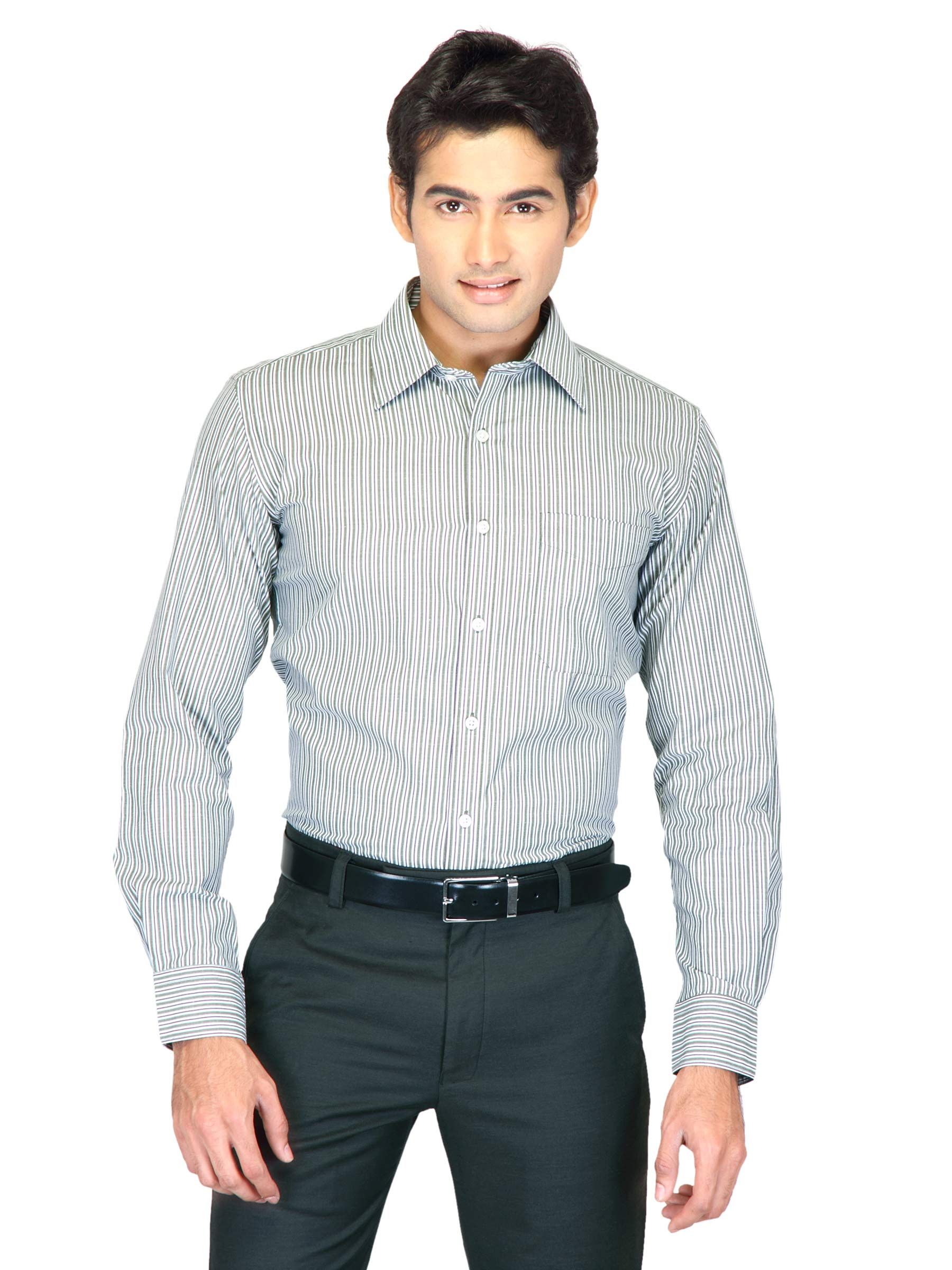 Mark Taylor Men Green Striped Shirt