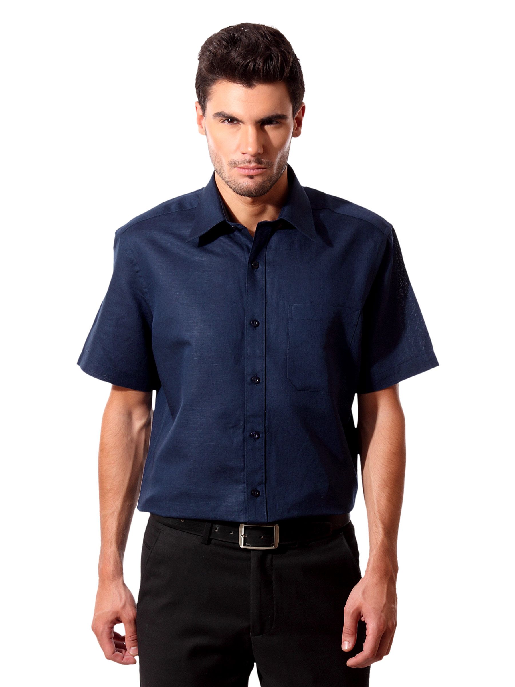 John Players Men Navy Blue Linen Shirt
