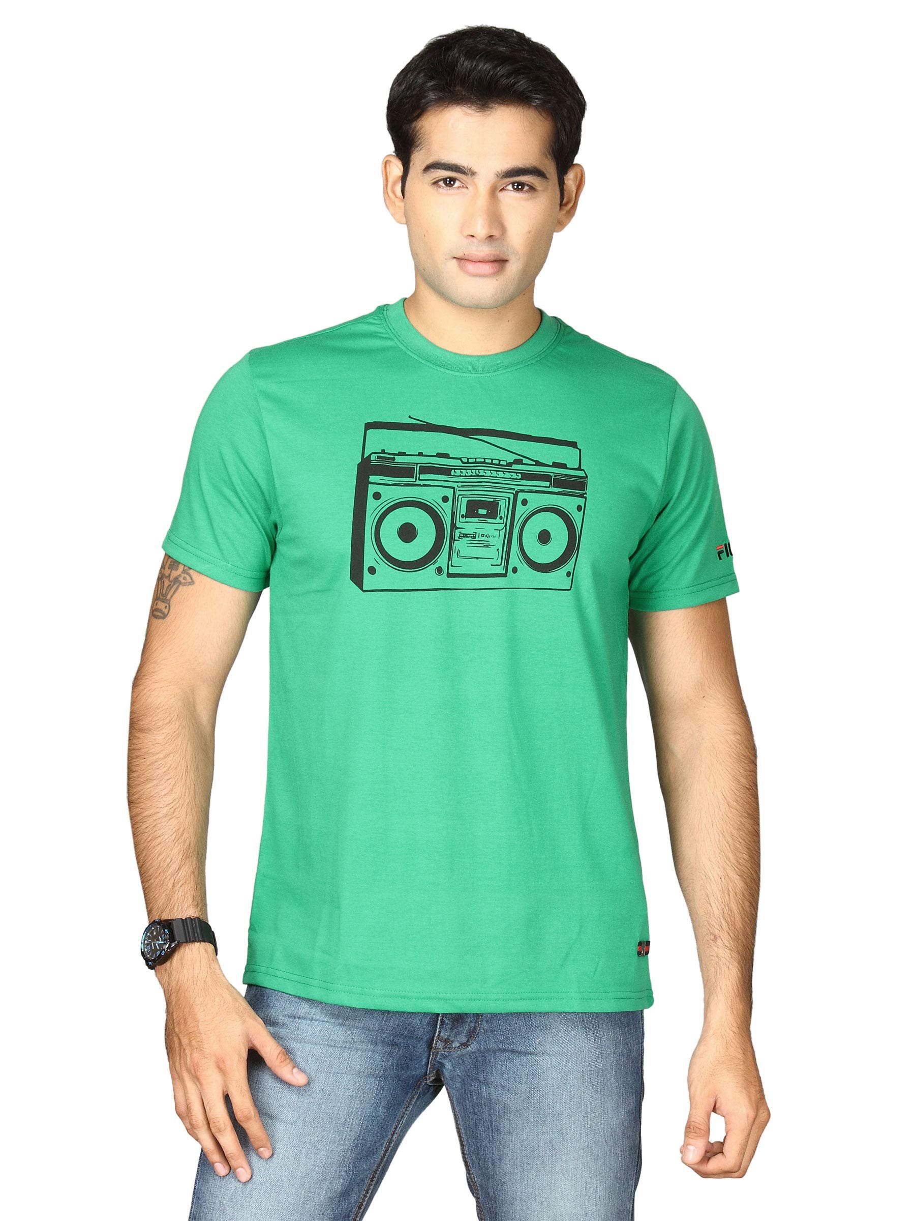Fila Men's Black Printed Green T-shirt