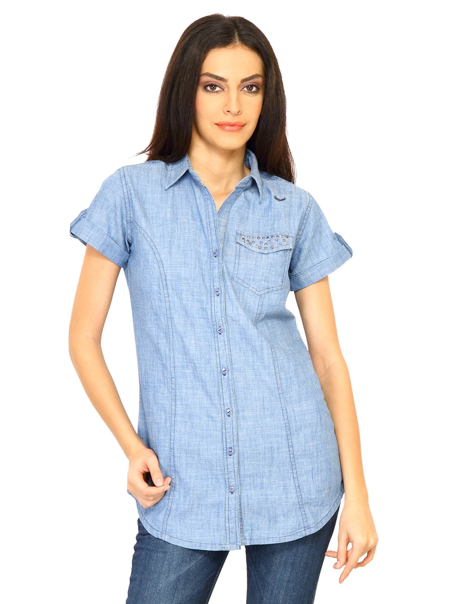 Flying Machine Women HS Blue Denim Shirt