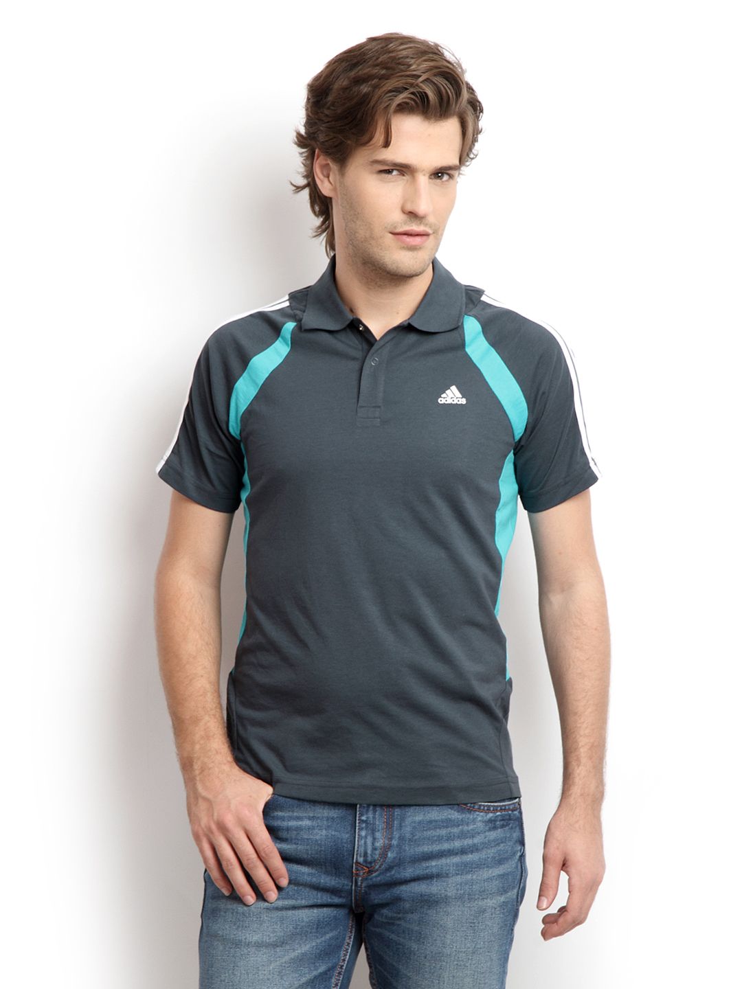 ADIDAS Men Dark Grey Polo T-shirt