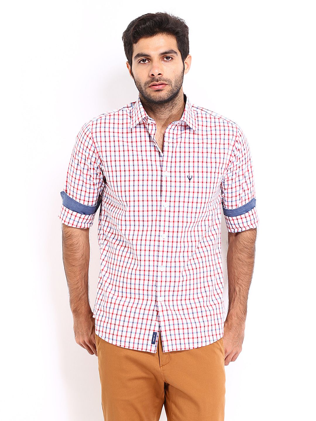 Buy Allen Solly Men White & Red Checked Sport Fit Smart Casual Shirt ...