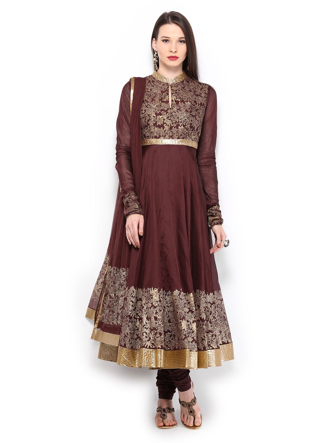 Buy BIBA By Rohit Bal Women Maroon Printed Silk Anarkali Churidar Kurta ...