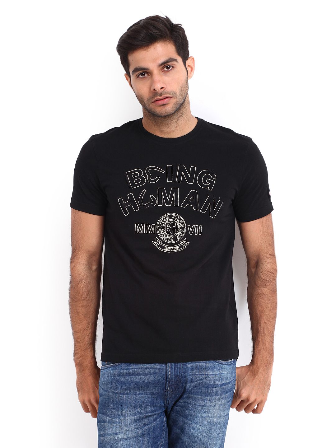 Buy Being Human Clothing Men Black Embroidered T Shirt - 2 - Apparel ...